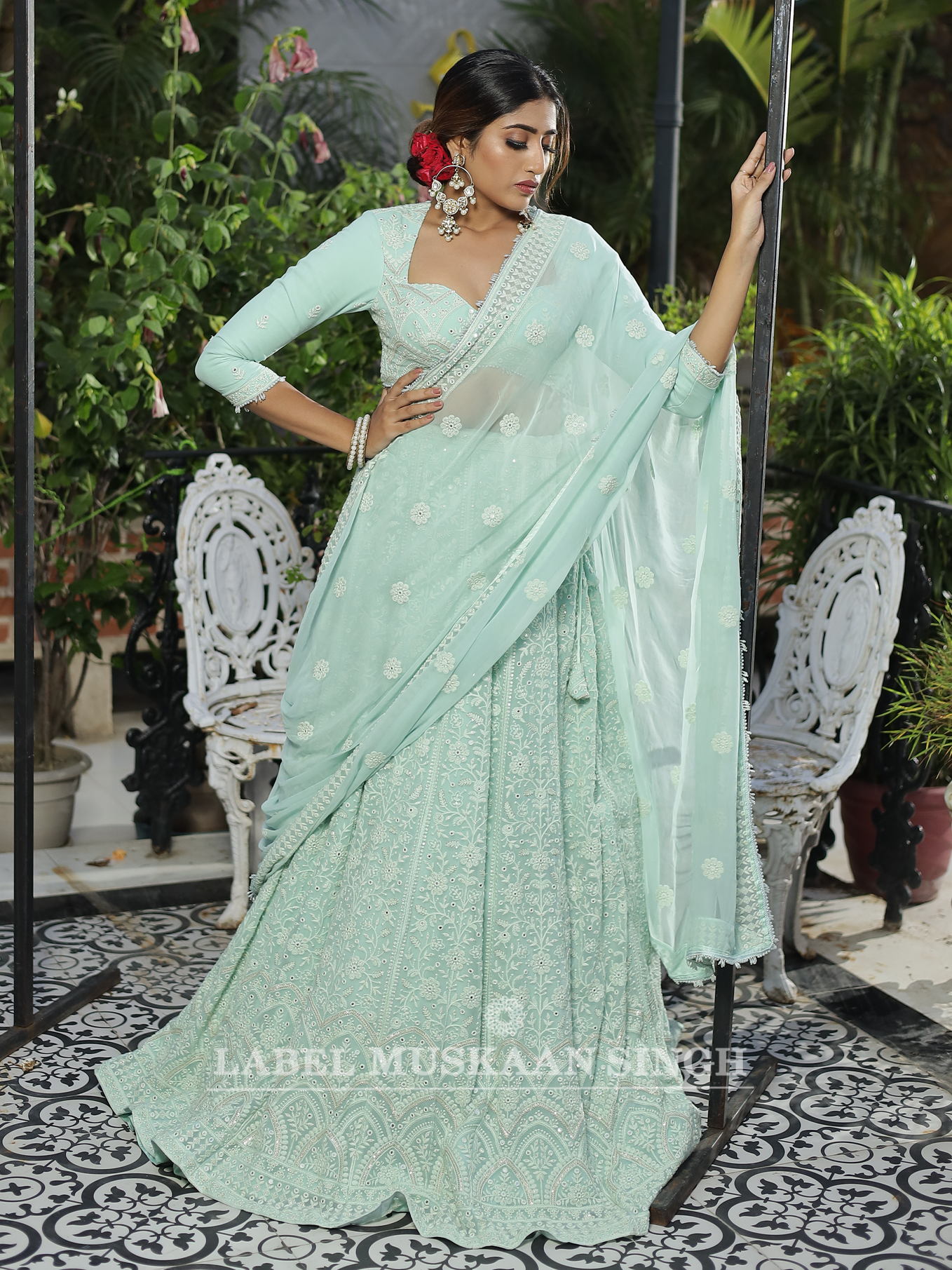 Aqua Chikankari Lehenga