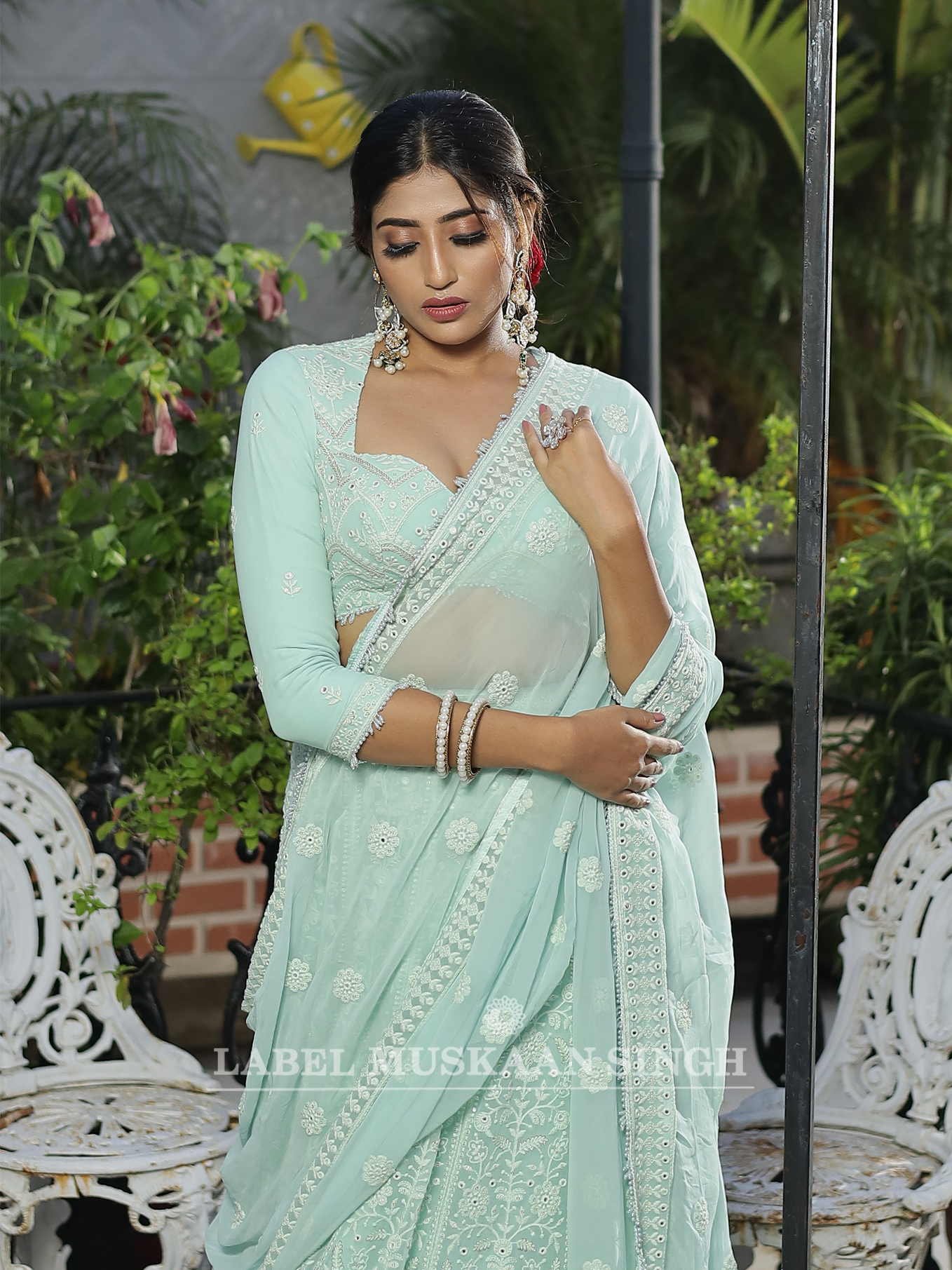 Aqua Chikankari Lehenga