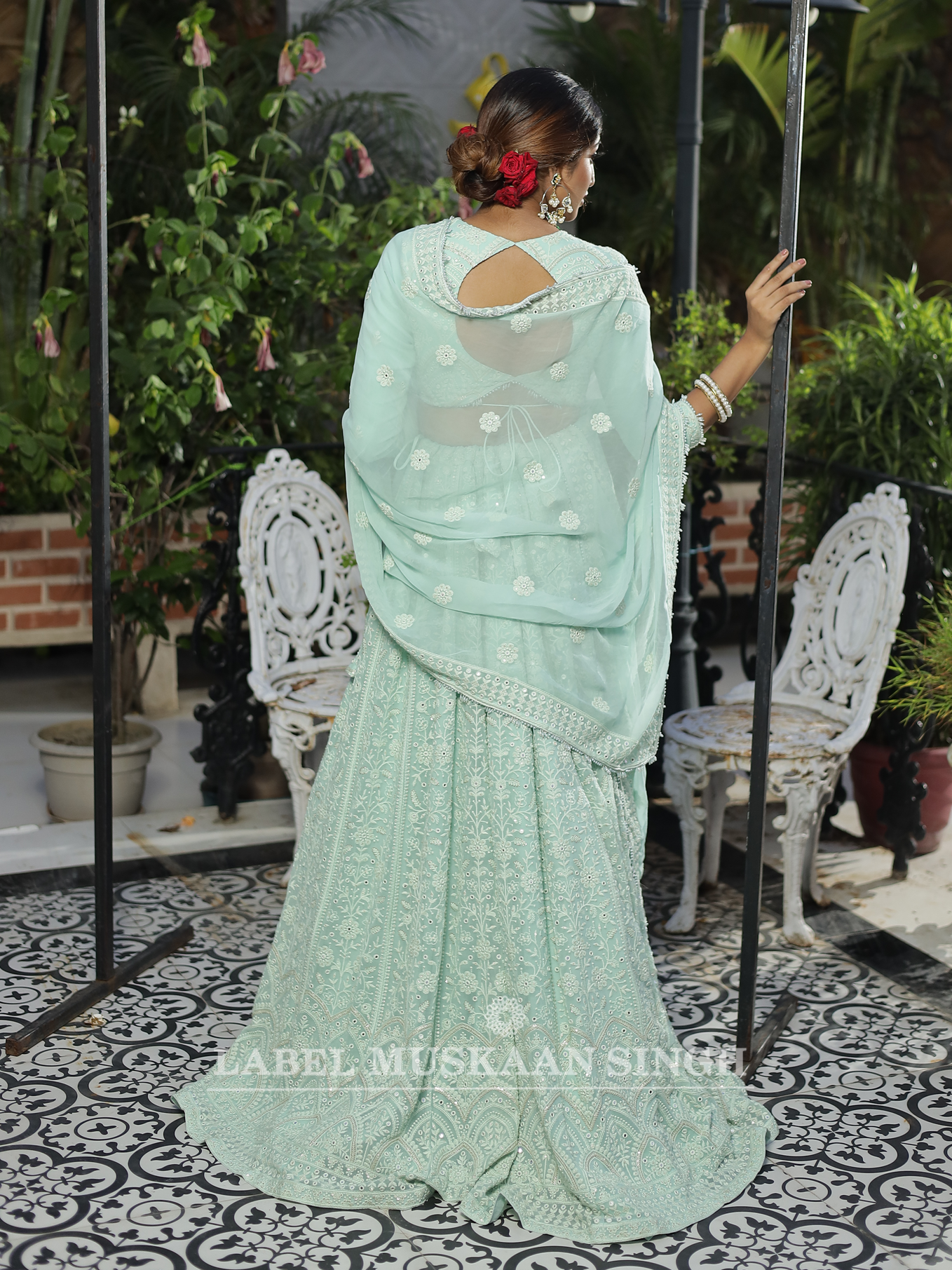 Aqua Chikankari Lehenga