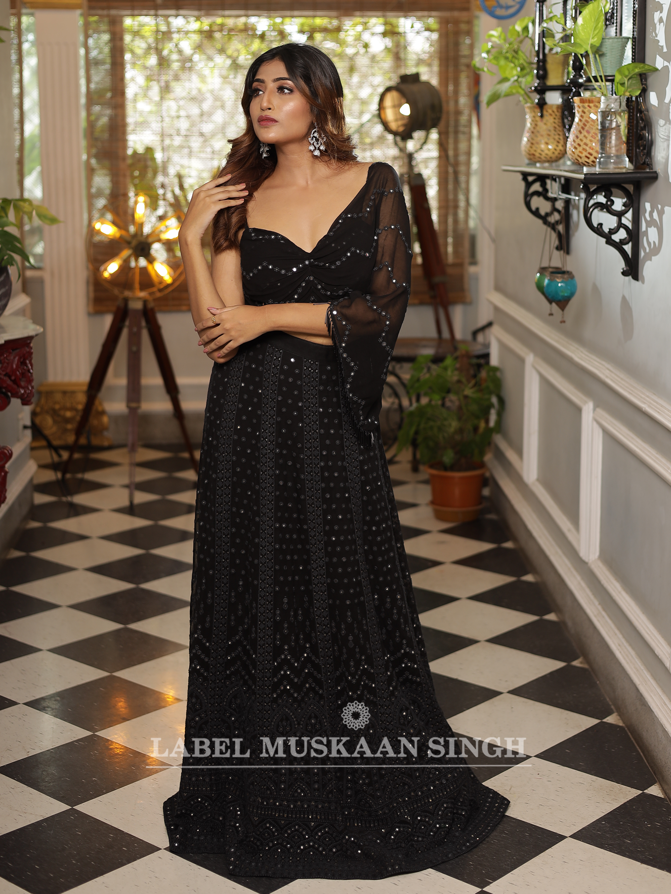 Black Crop top & Skirt Set