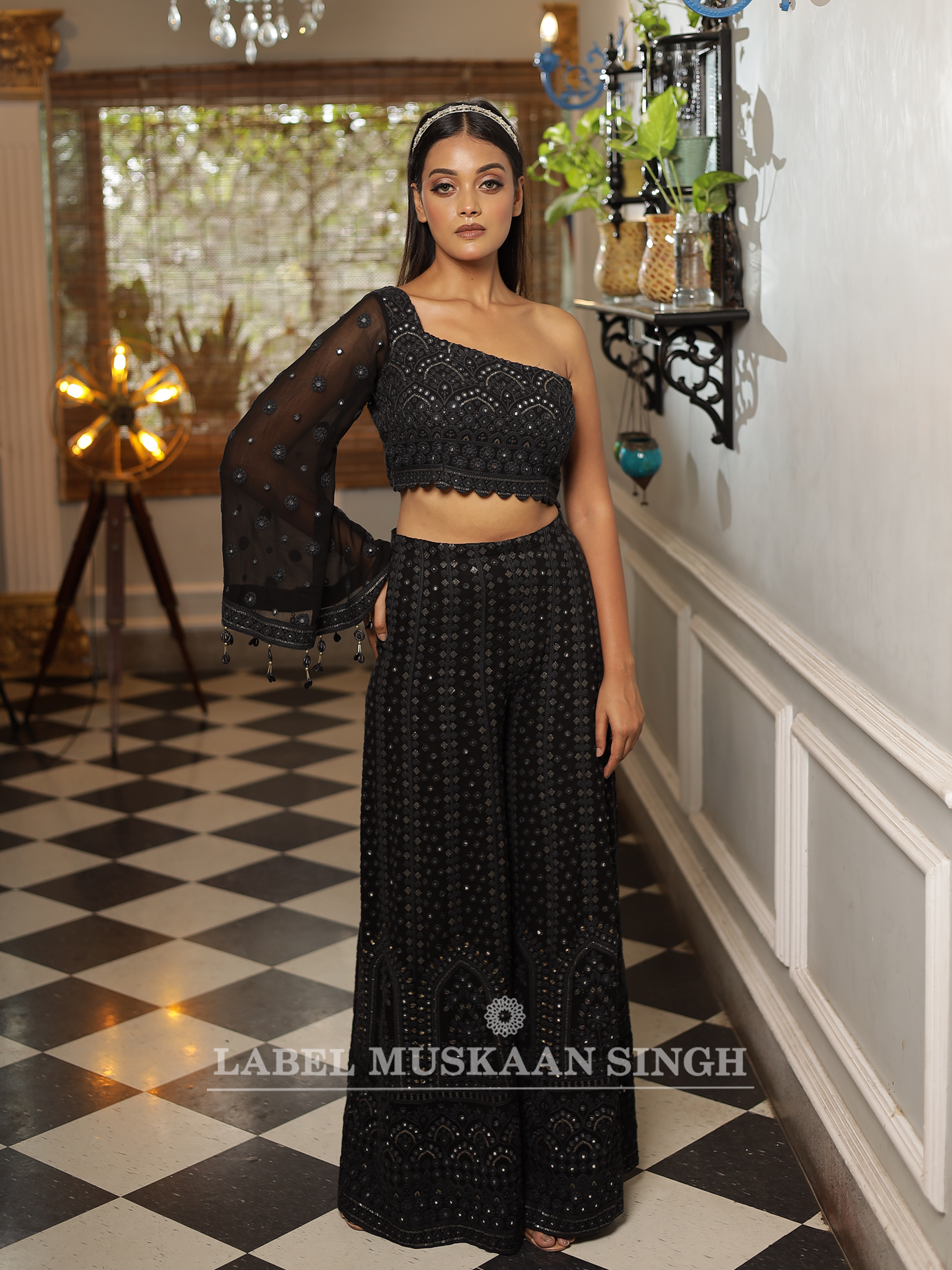 Black One shoulder Co-ord set