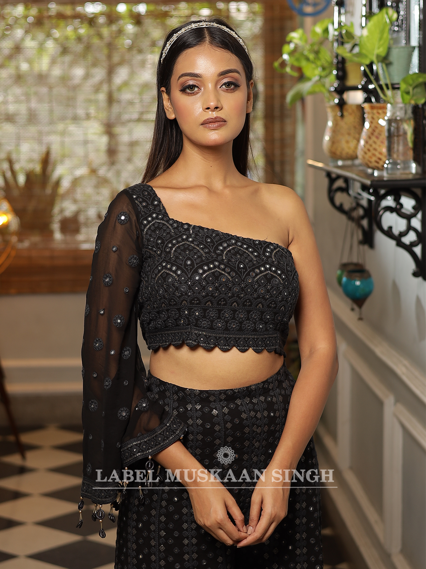 Black One shoulder Co-ord set
