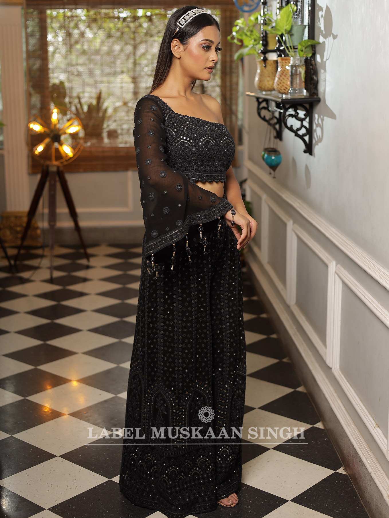 Black One shoulder Co-ord set