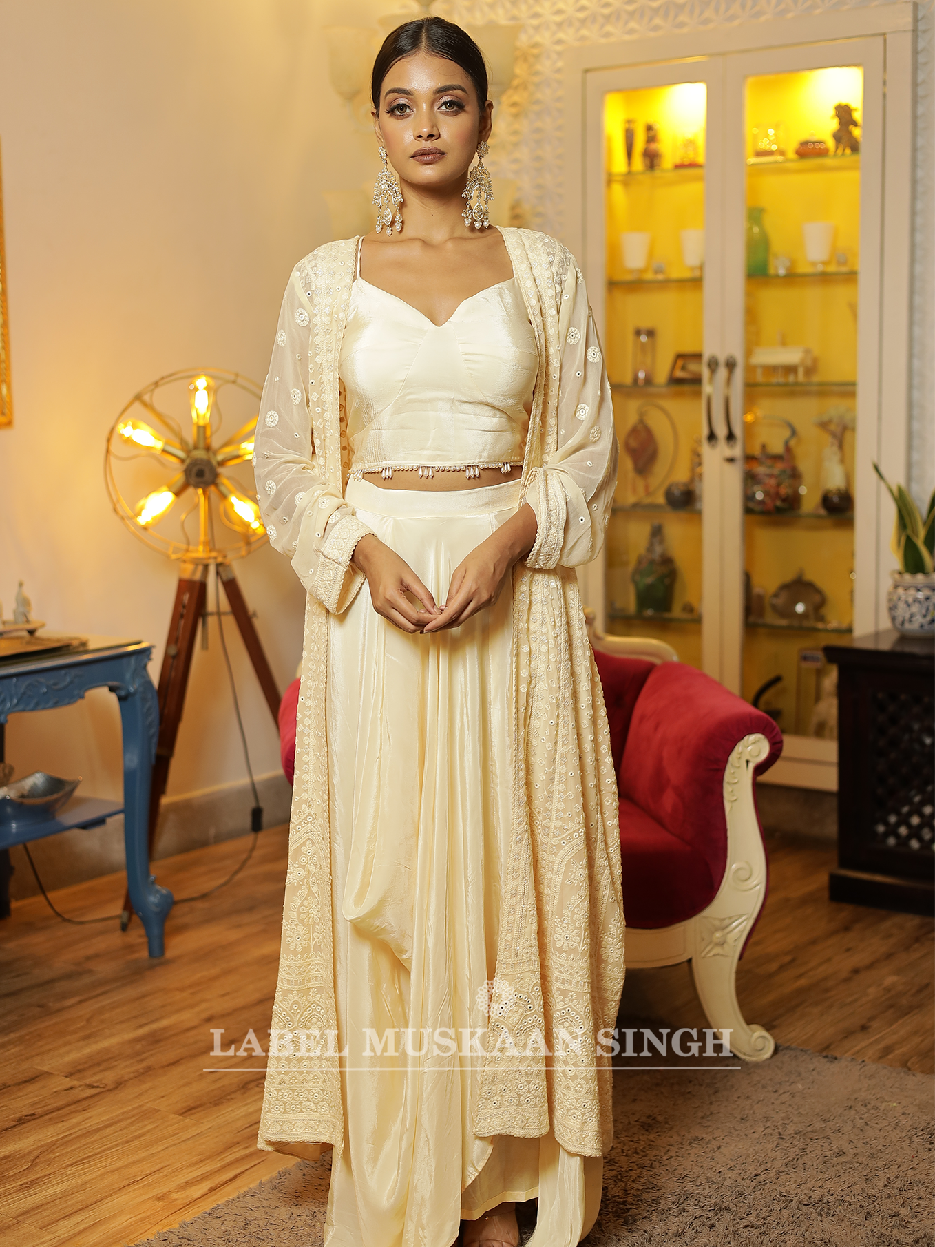 Chikankari Jacket & Draped Skirt set