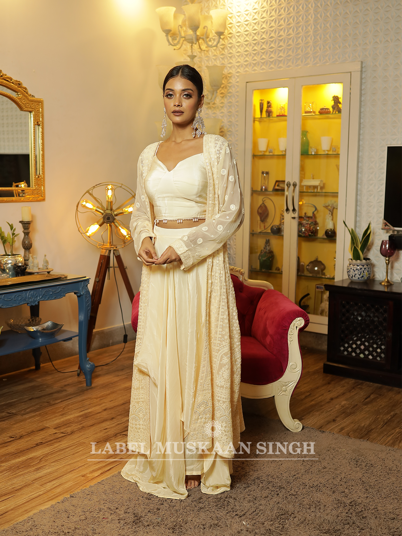 Chikankari Jacket & Draped Skirt set