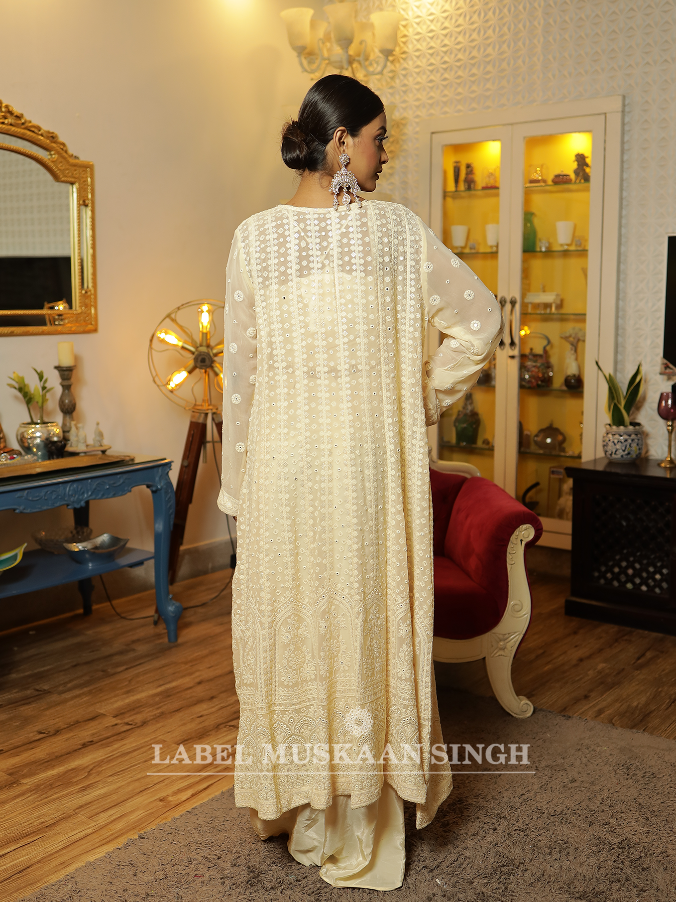 Chikankari Jacket & Draped Skirt set