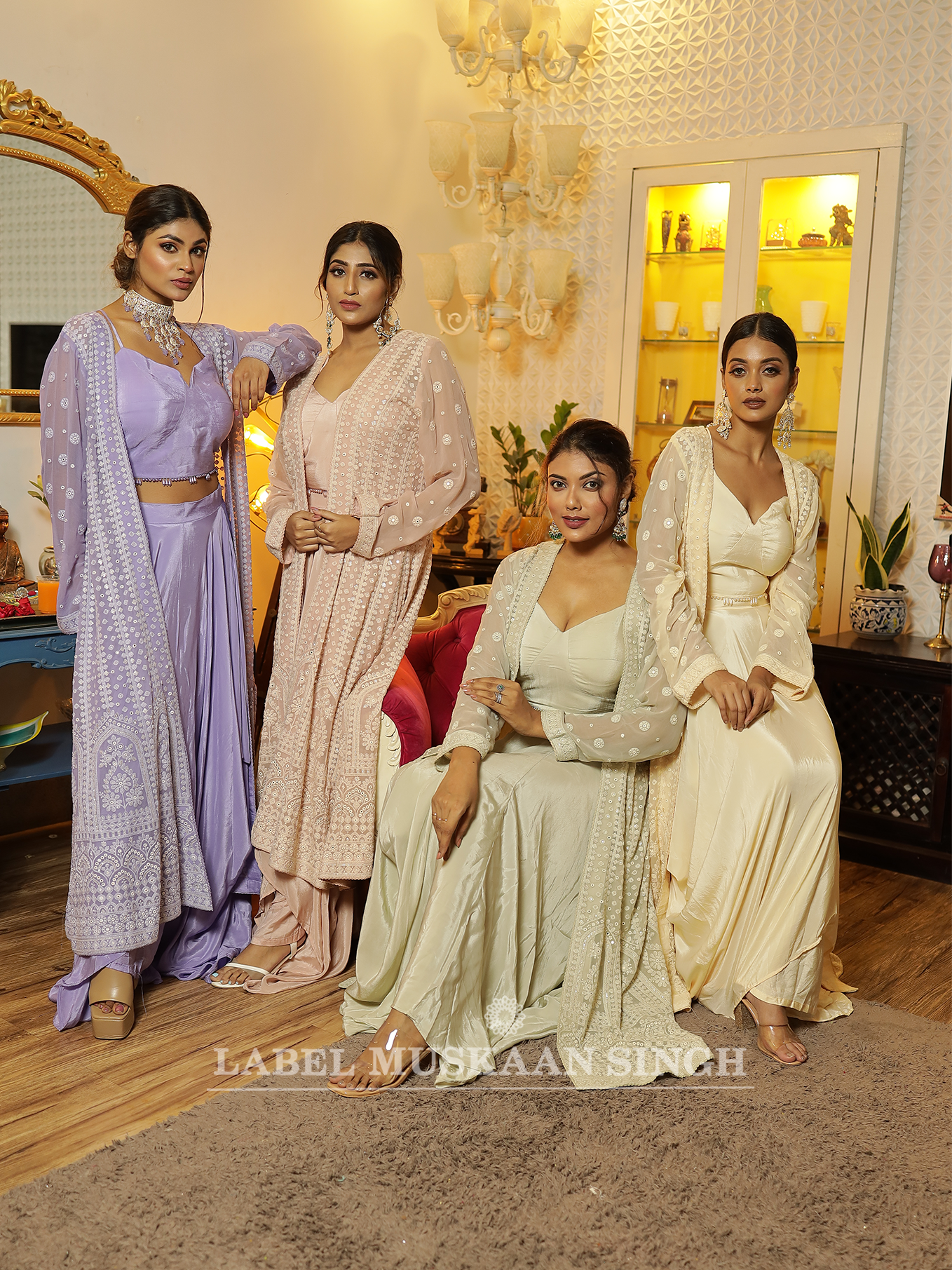 Chikankari Jacket & Draped Skirt set
