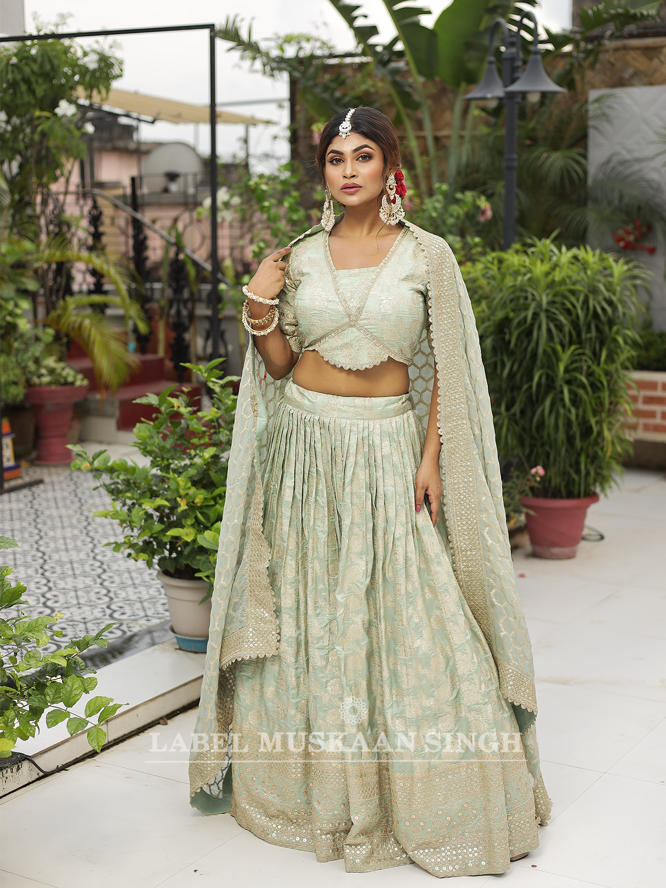 Dusty Green Dola Silk Lehenga