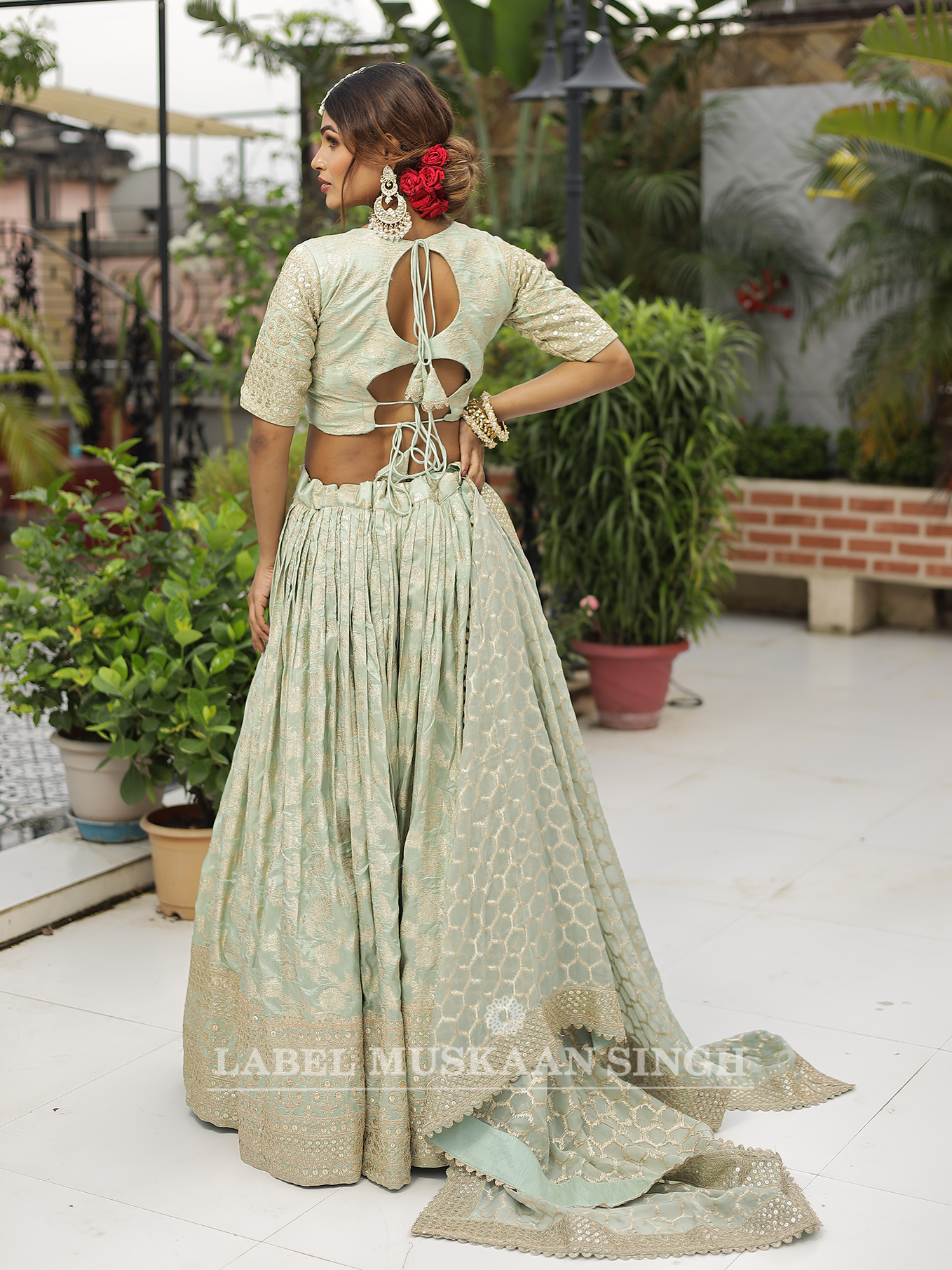 Dusty Green Dola Silk Lehenga