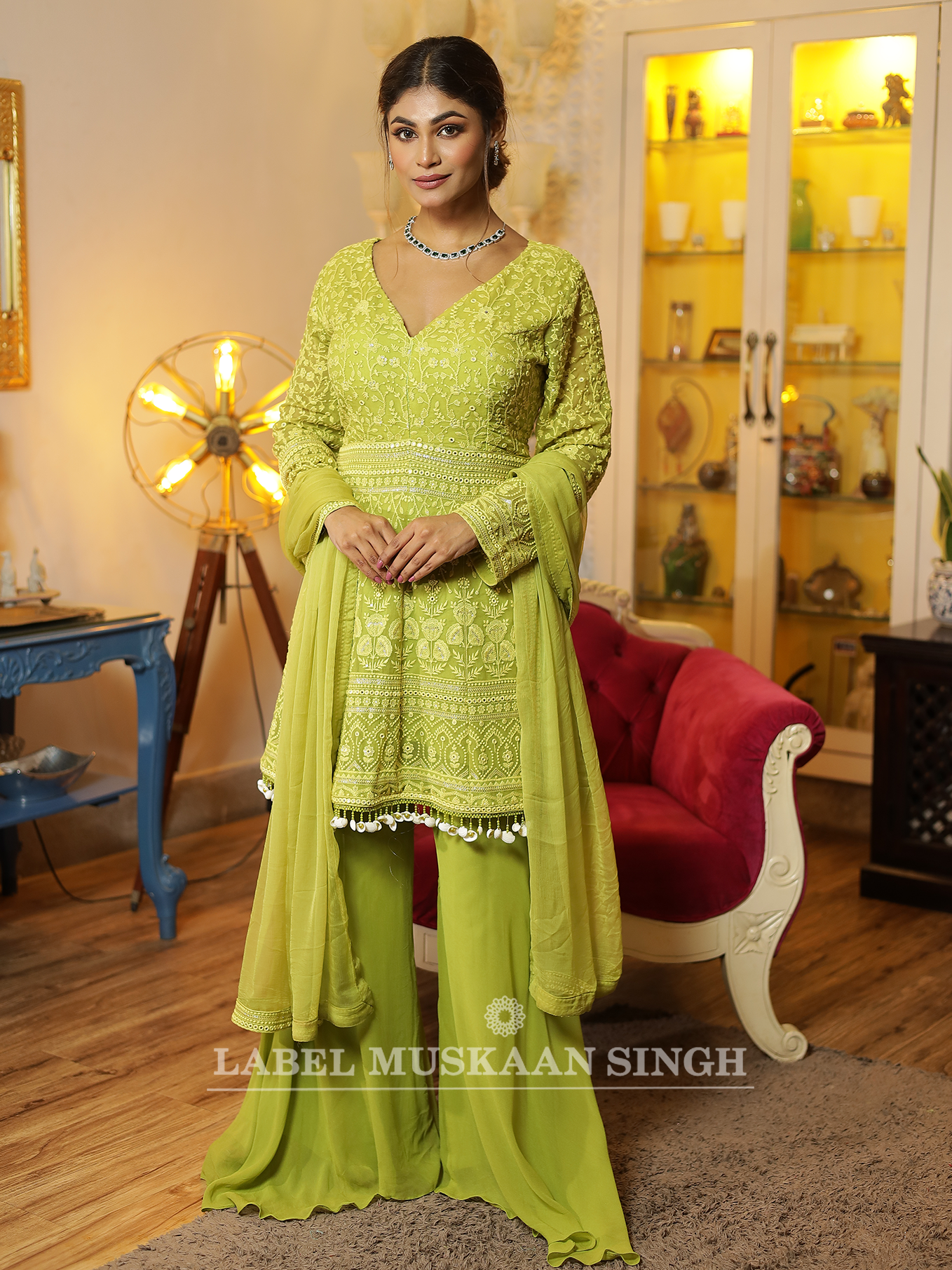 Green Chikankari Kurta Set