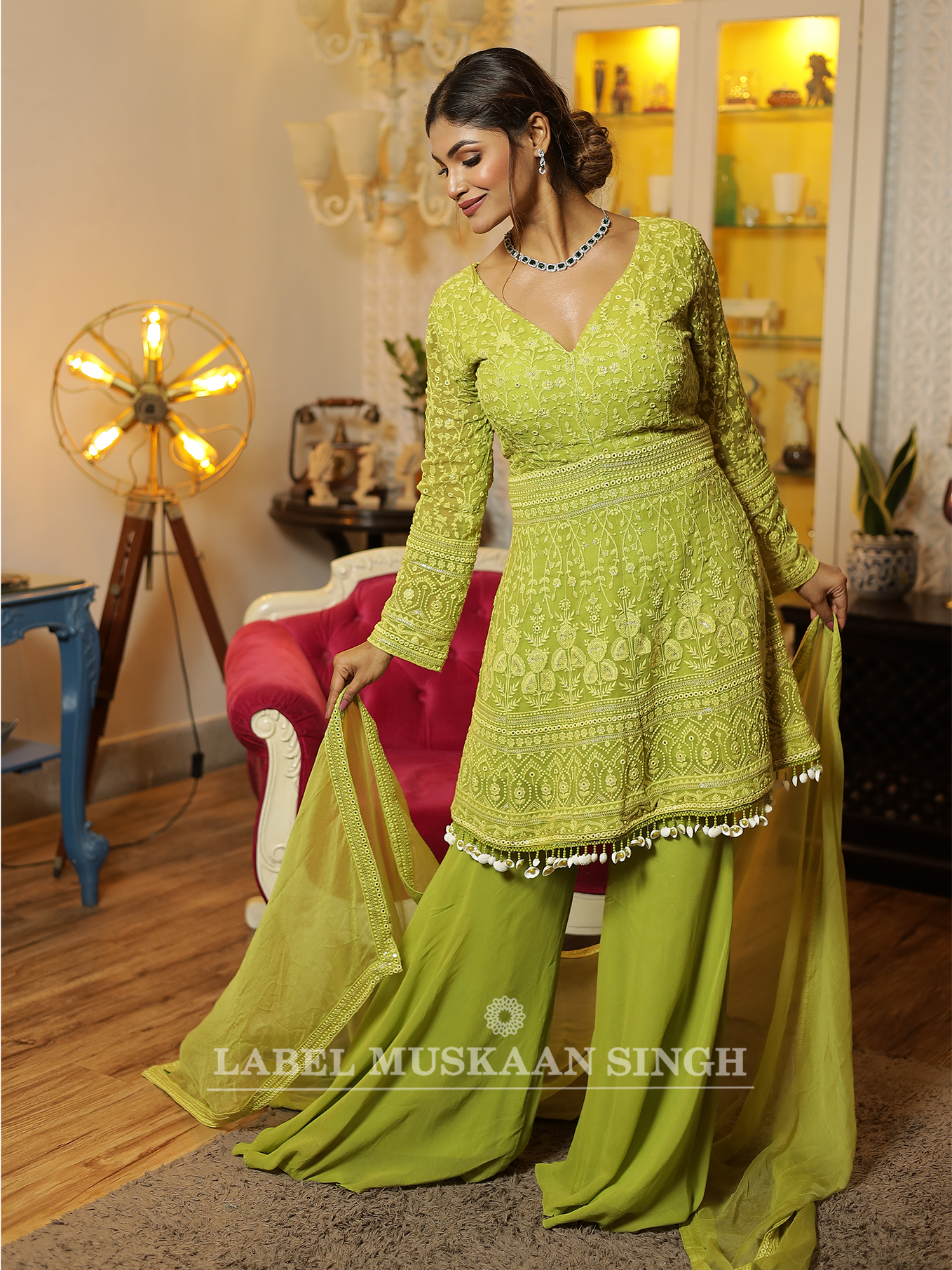 Green Chikankari Kurta Set
