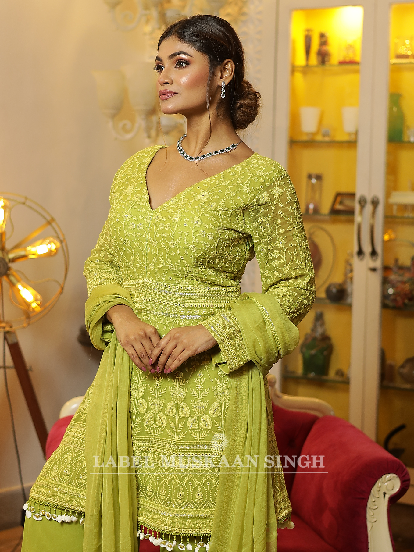 Green Chikankari Kurta Set