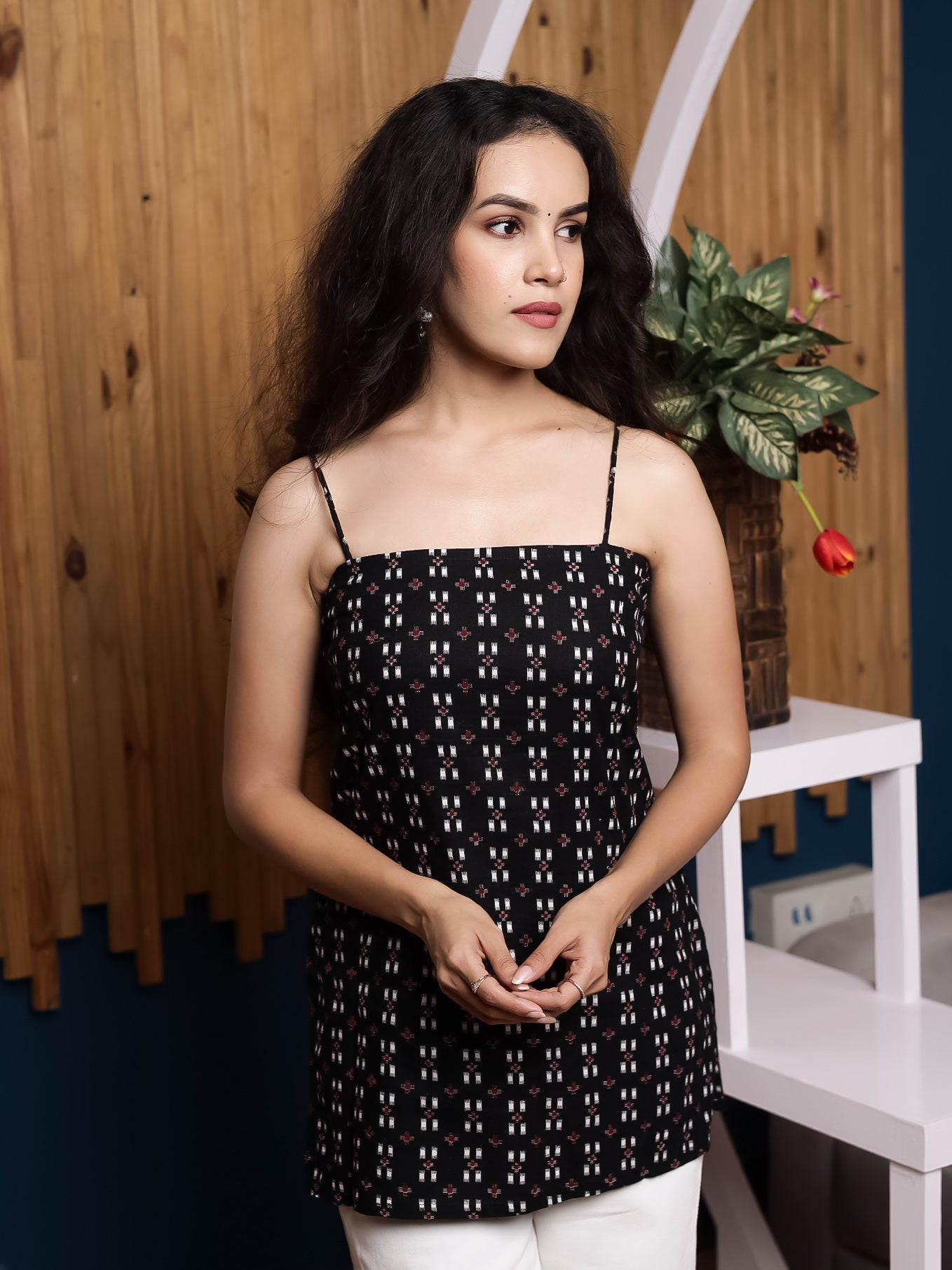 Siyaah Black Noodel Strap Short Kurti
