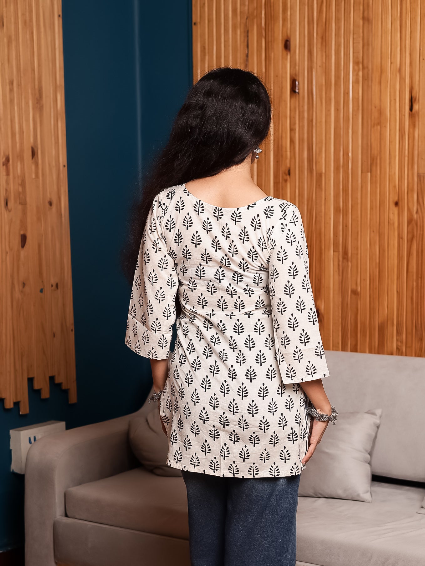 Inaaya Off-White Hand Block Printed Short Kurti