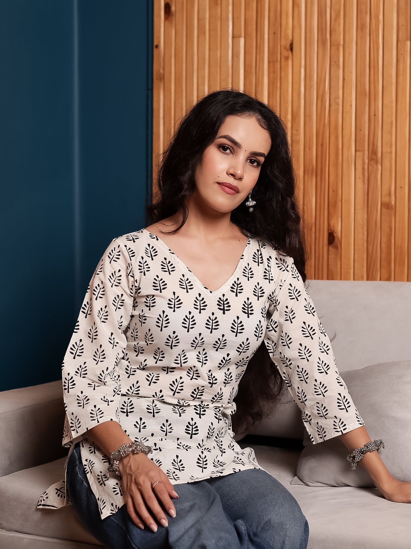 Inaaya Off-White Hand Block Printed Short Kurti