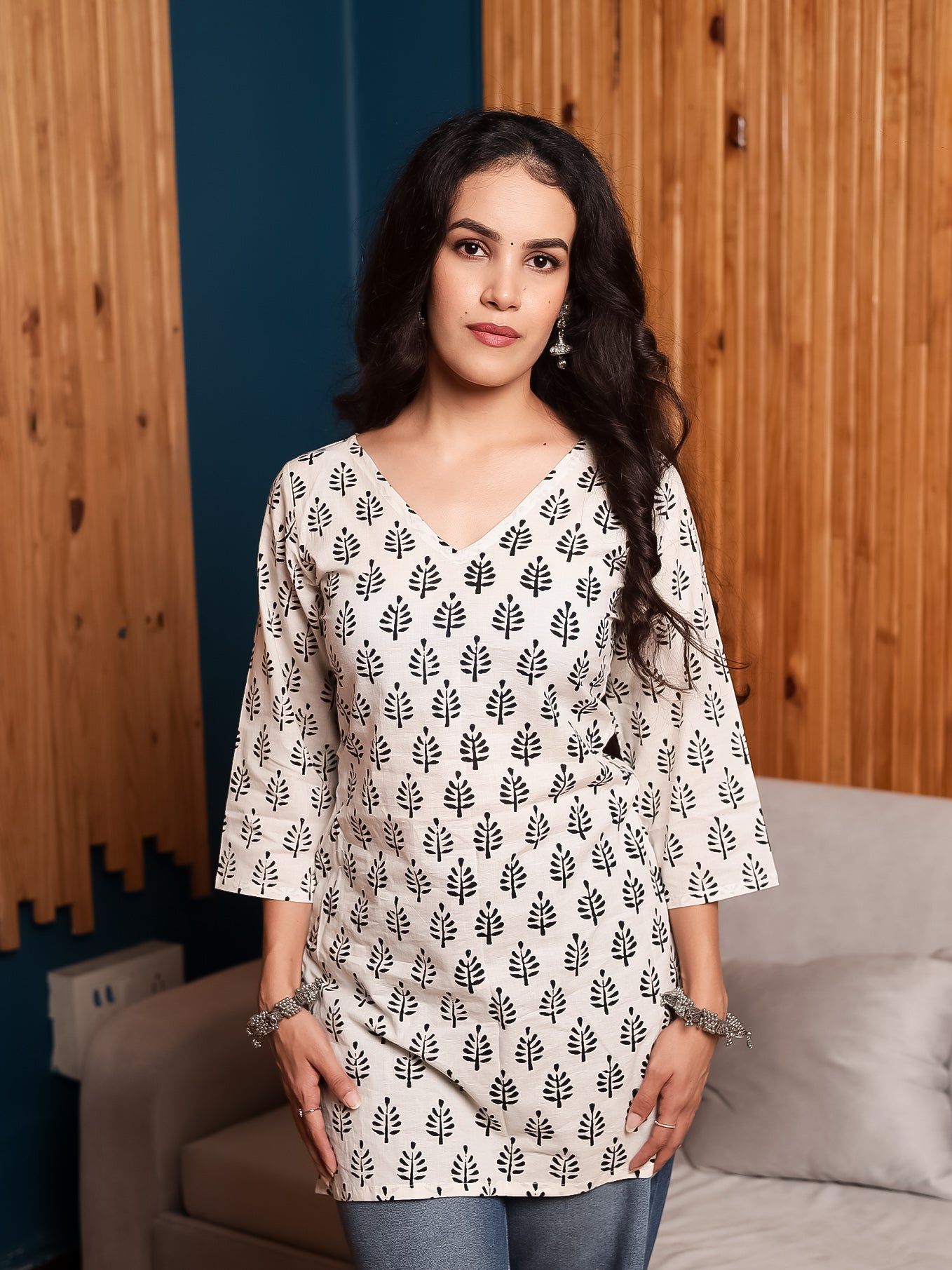 Inaaya Off-White Hand Block Printed Short Kurti