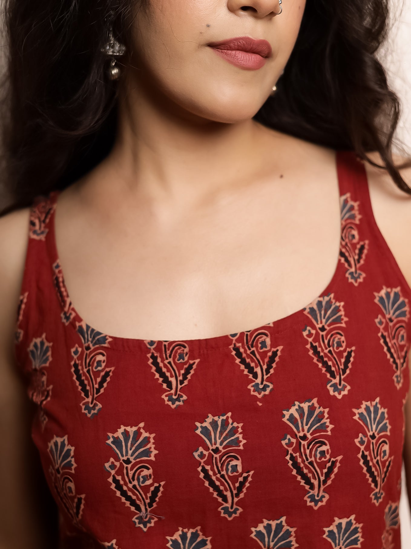 Gulnaar Maroon Ajrak Print Short Kurti