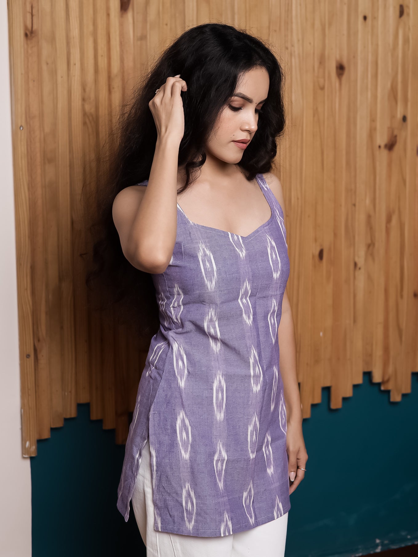 Aira Lavender Ikat Print Short Kurti