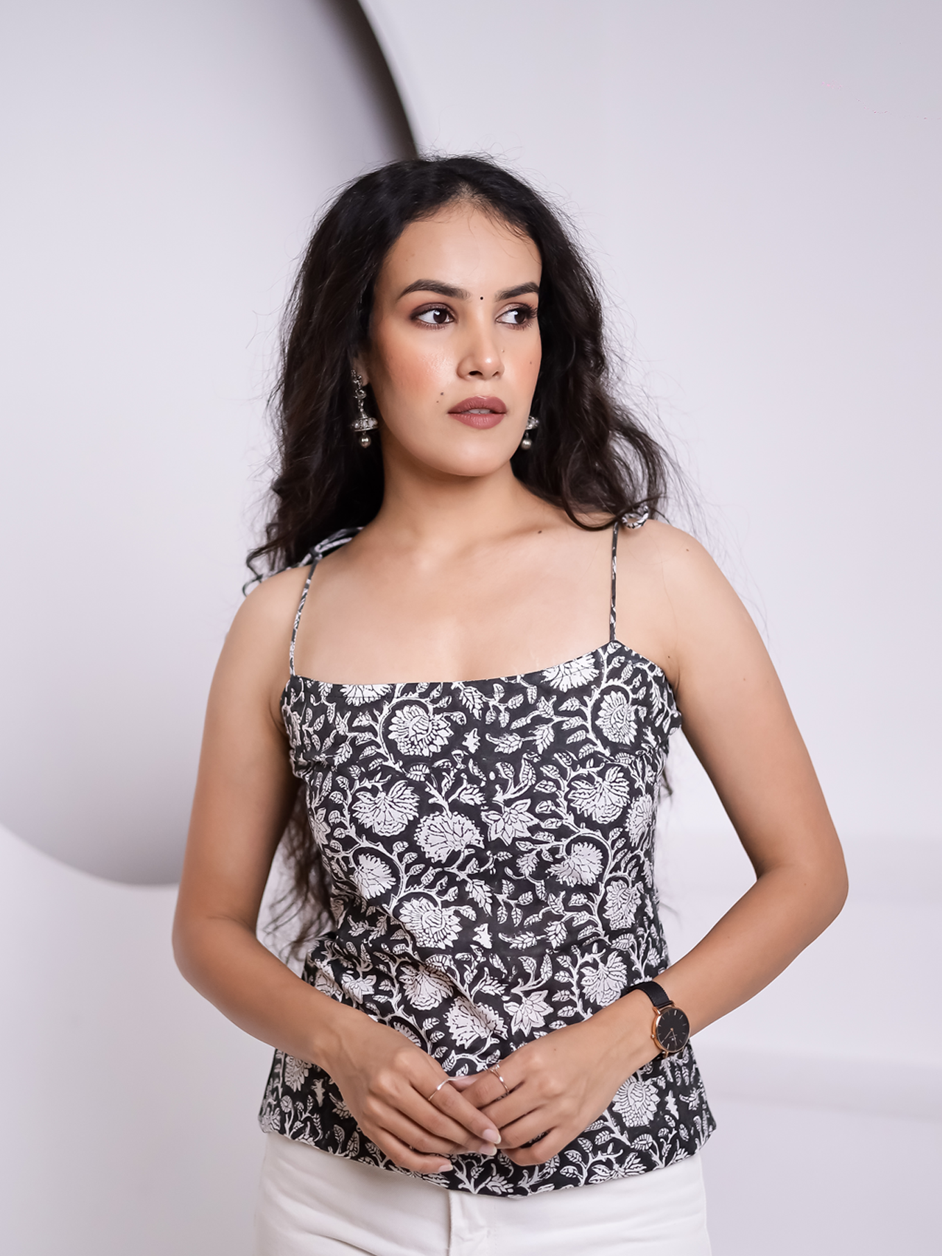 Noorani Black Floral Printed Top