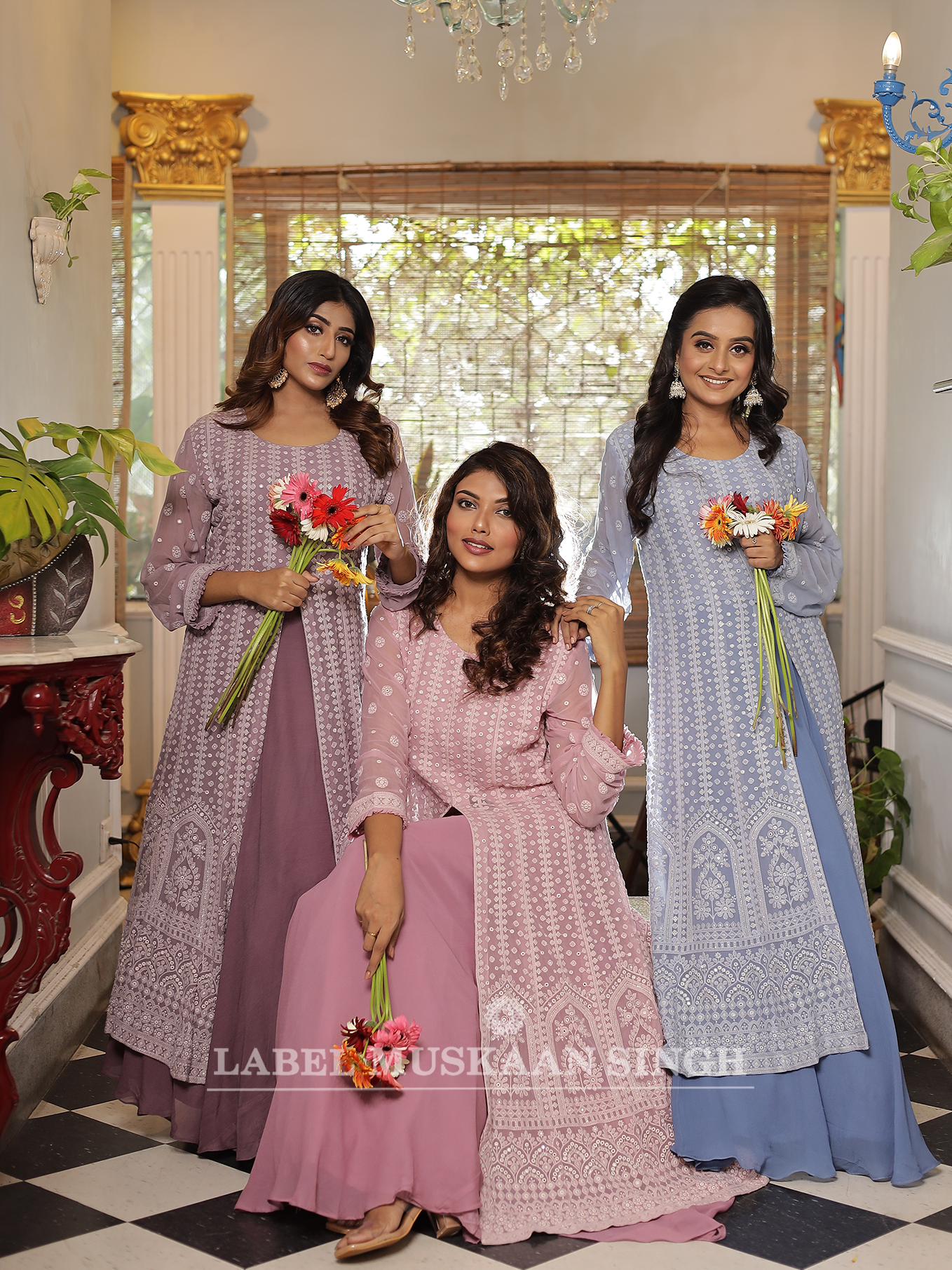 Pink Chikankari Front Slit Gown