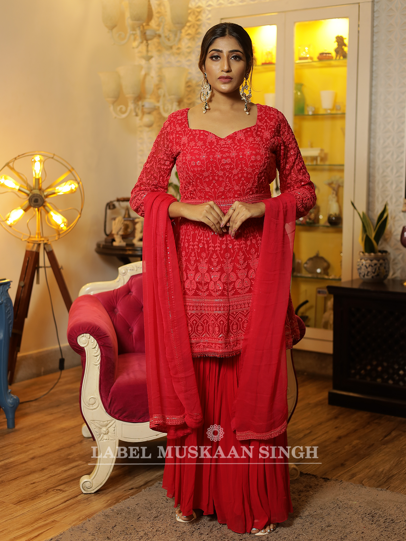 Red Sharara Set