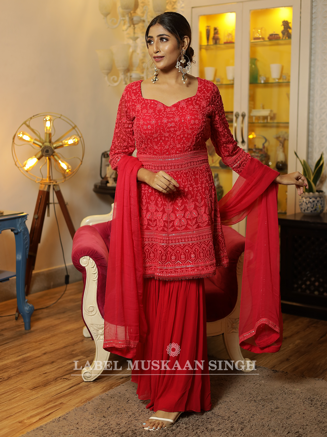 Red Sharara Set