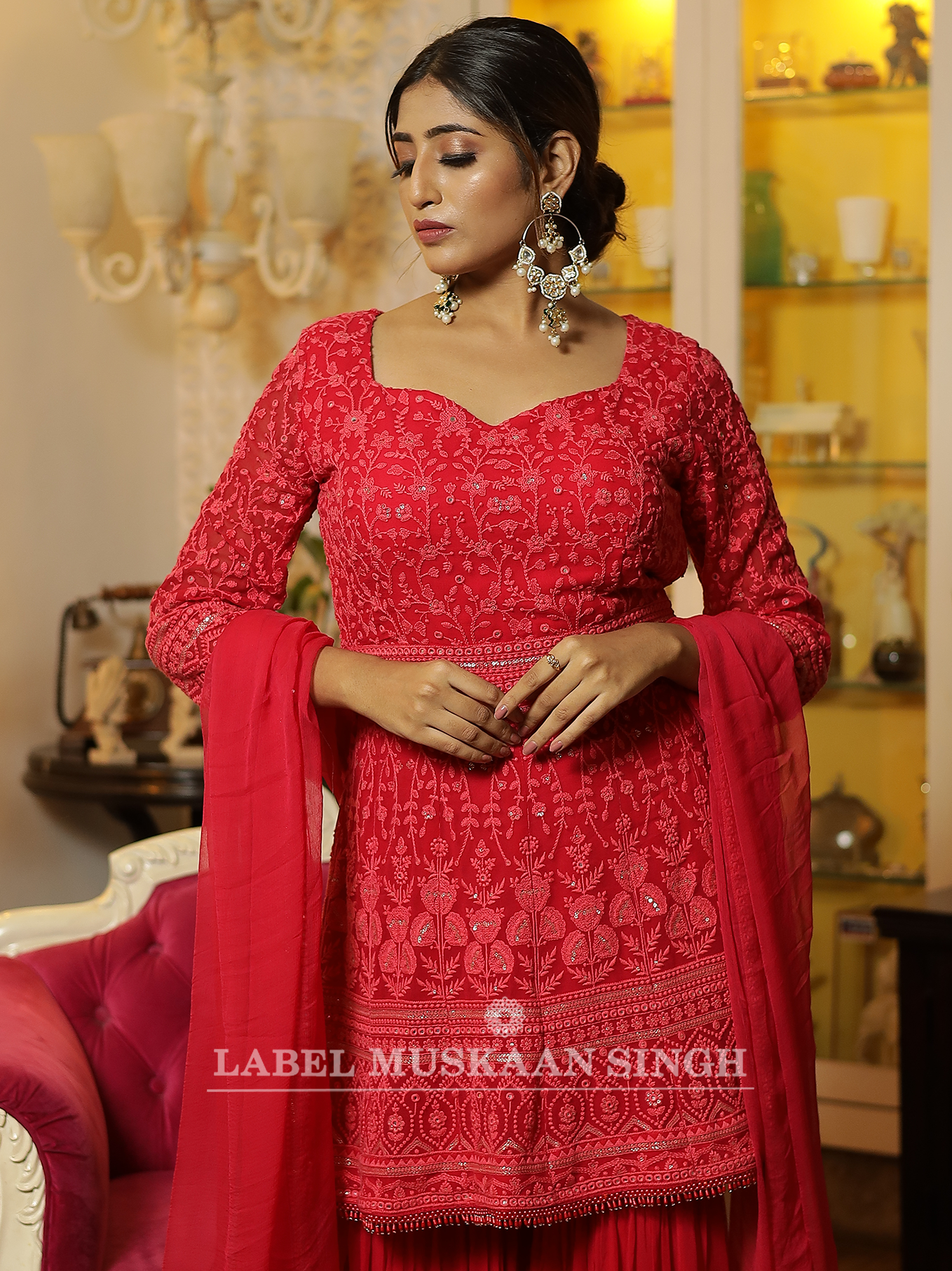 Red Sharara Set