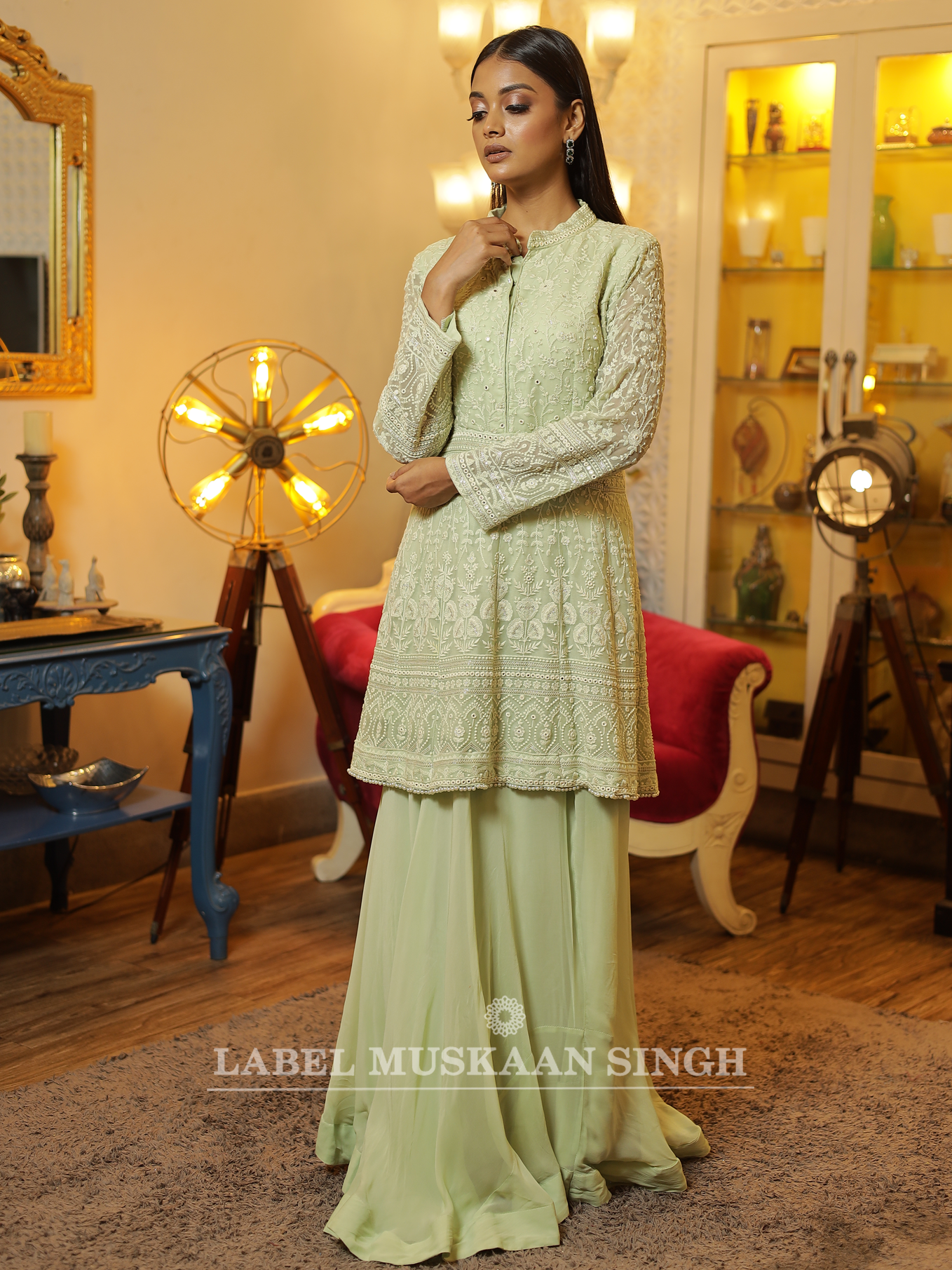 Tea Green Kurta and Skirt set