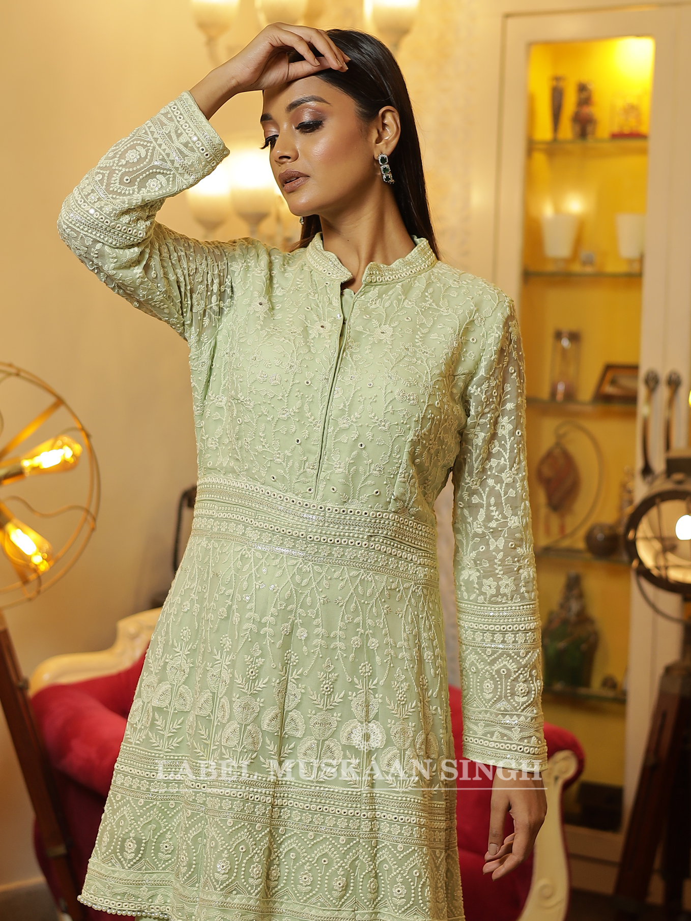 Tea Green Kurta and Skirt set
