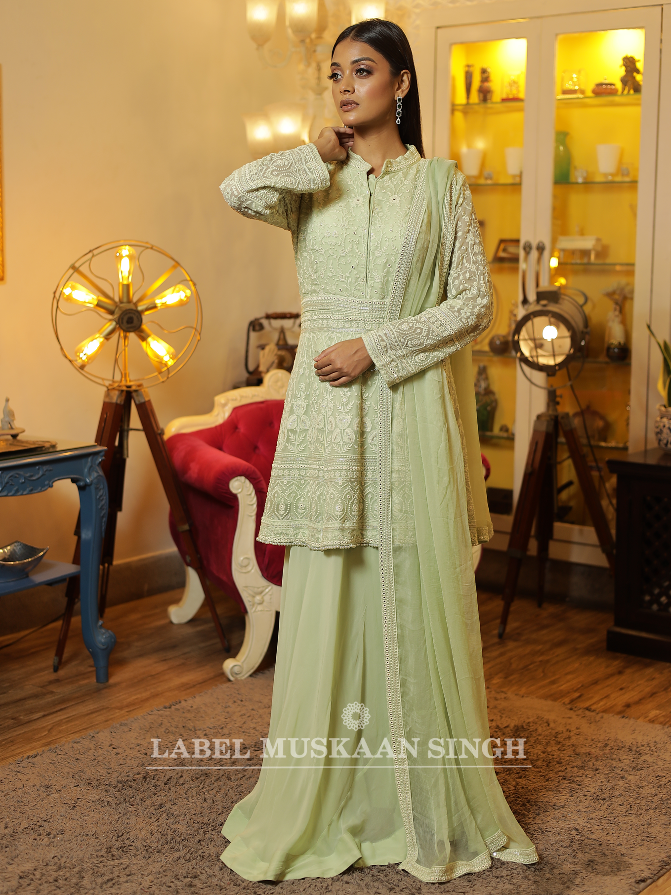 Tea Green Kurta and Skirt set