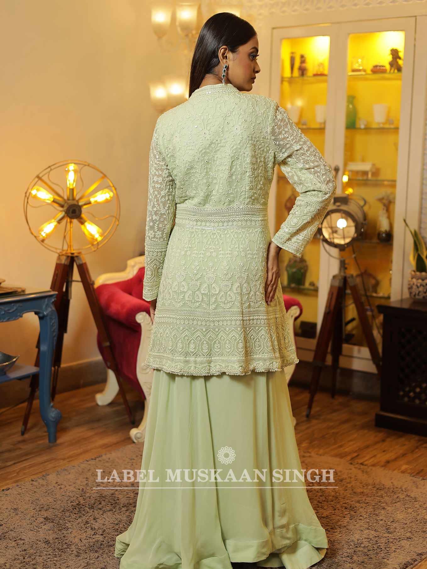 Tea Green Kurta and Skirt set
