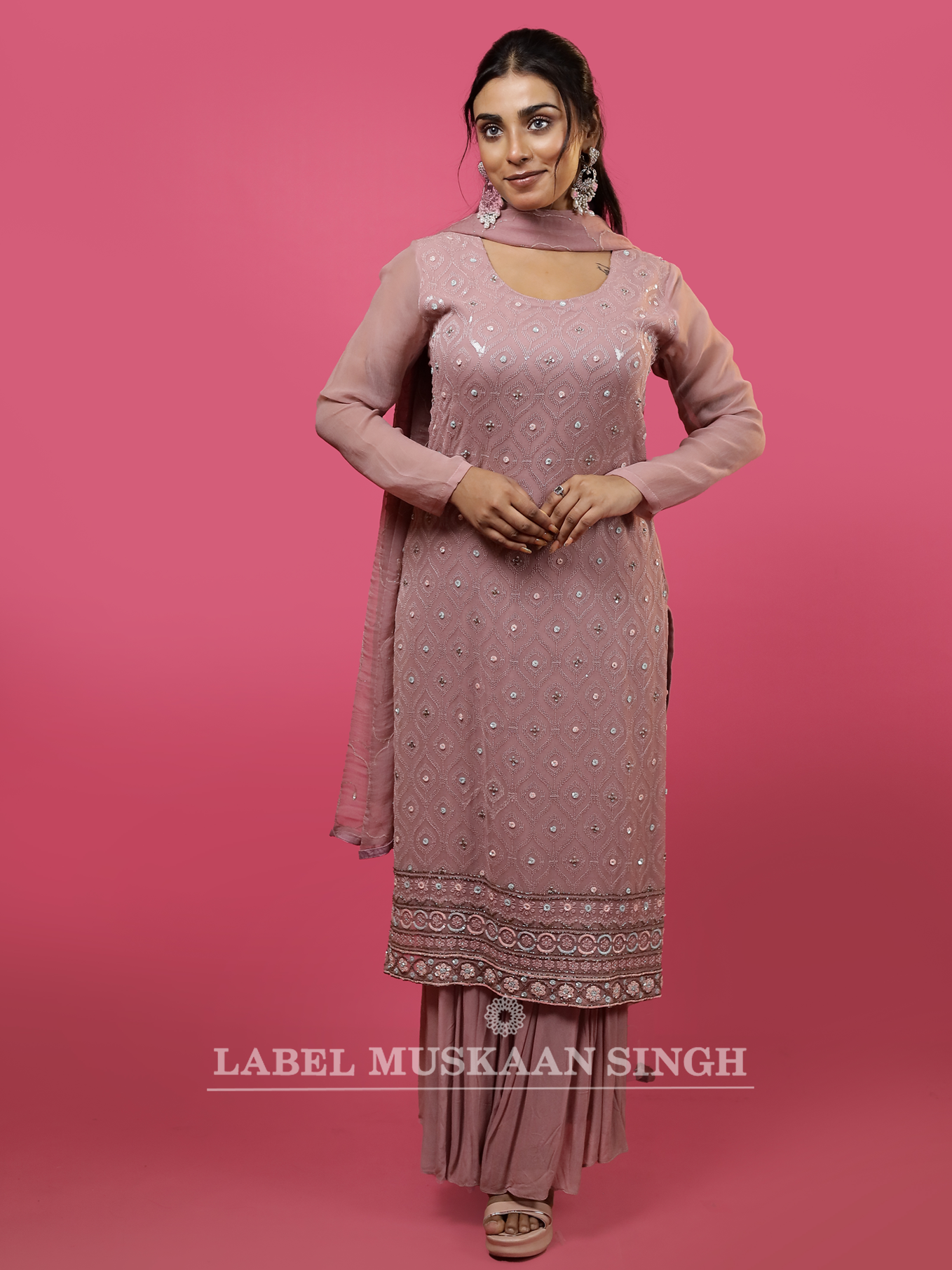 Dusty Pink Embroidered Kurta Set