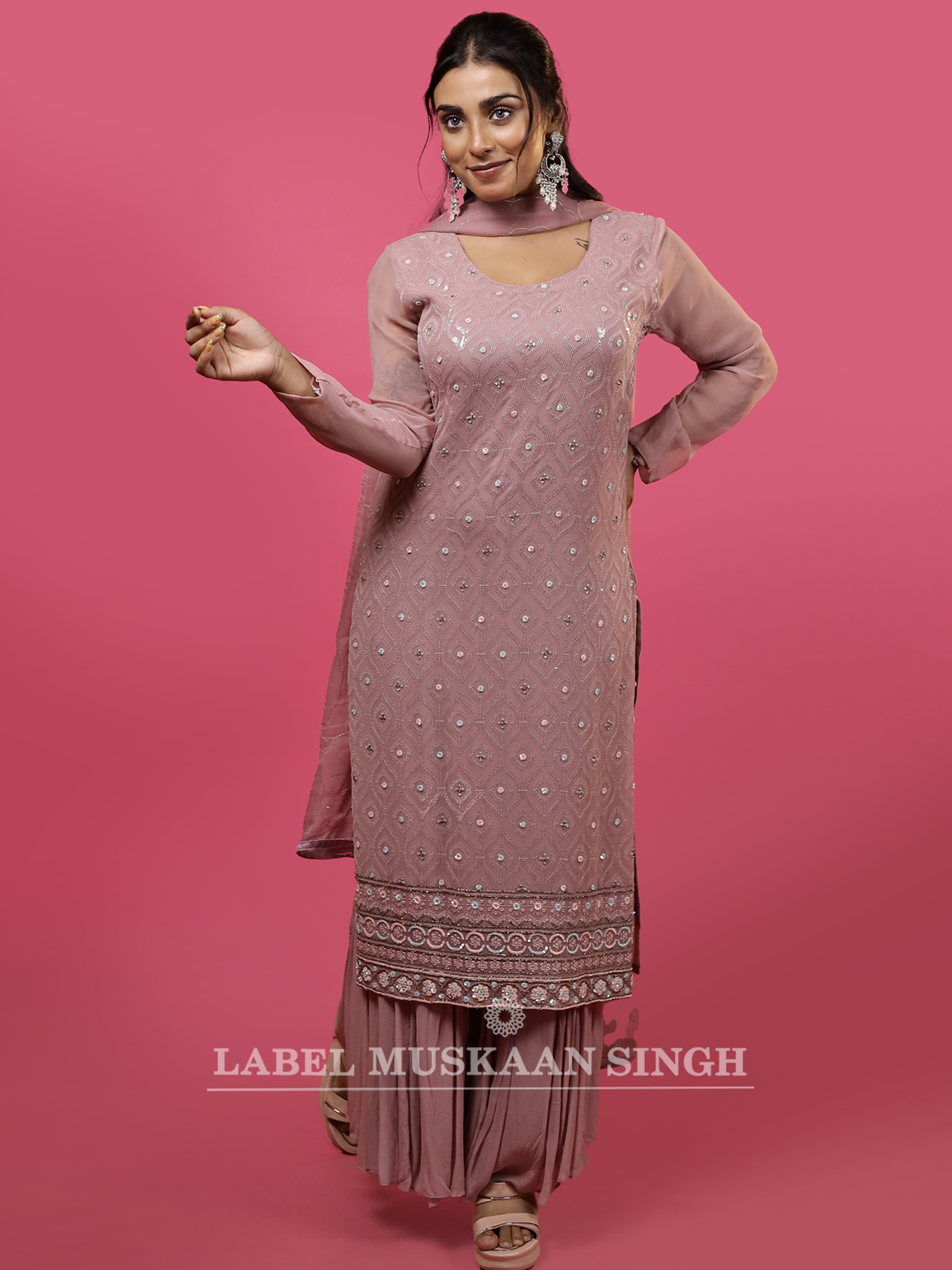 Dusty Pink Embroidered Kurta Set