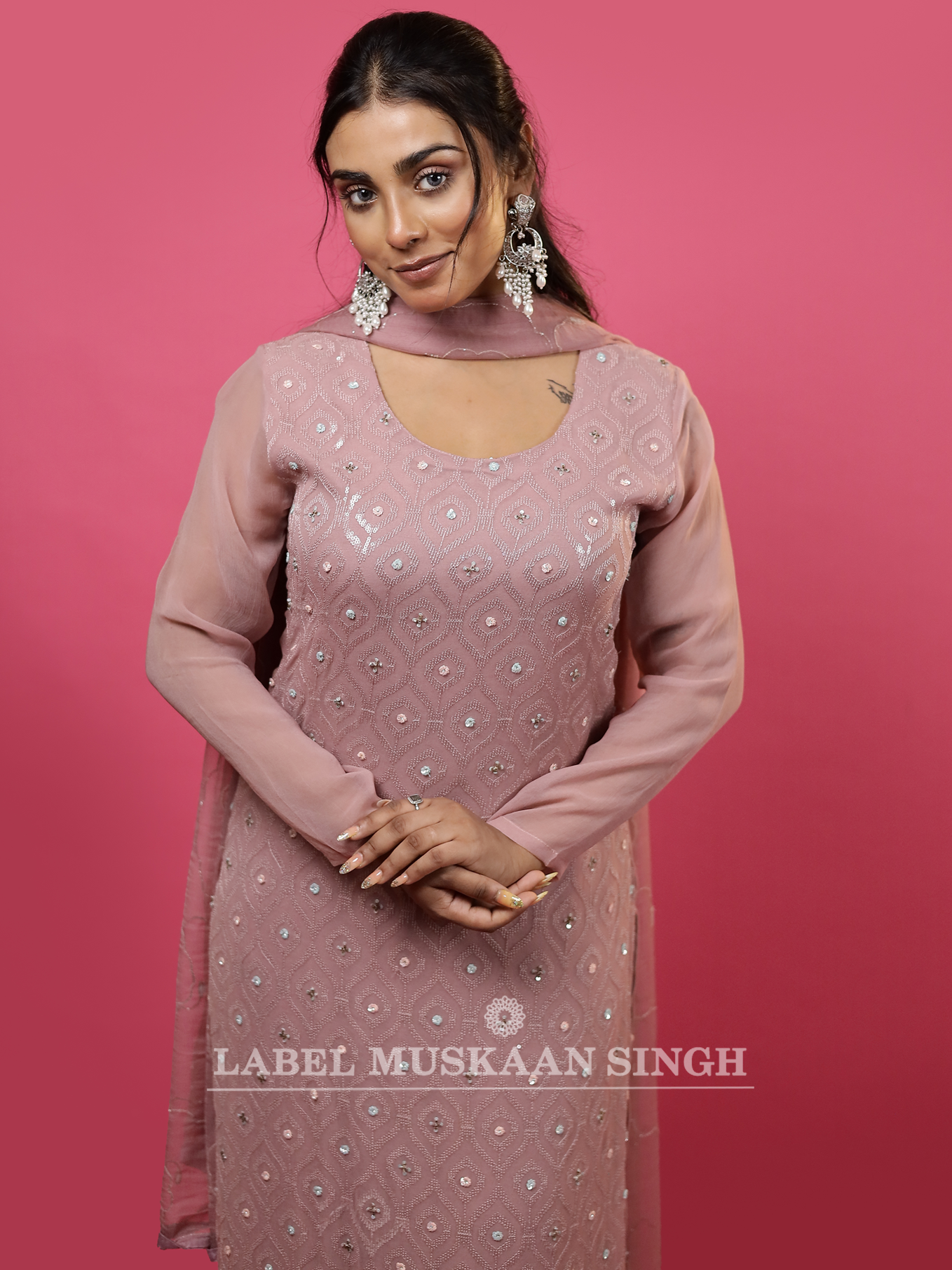 Dusty Pink Embroidered Kurta Set