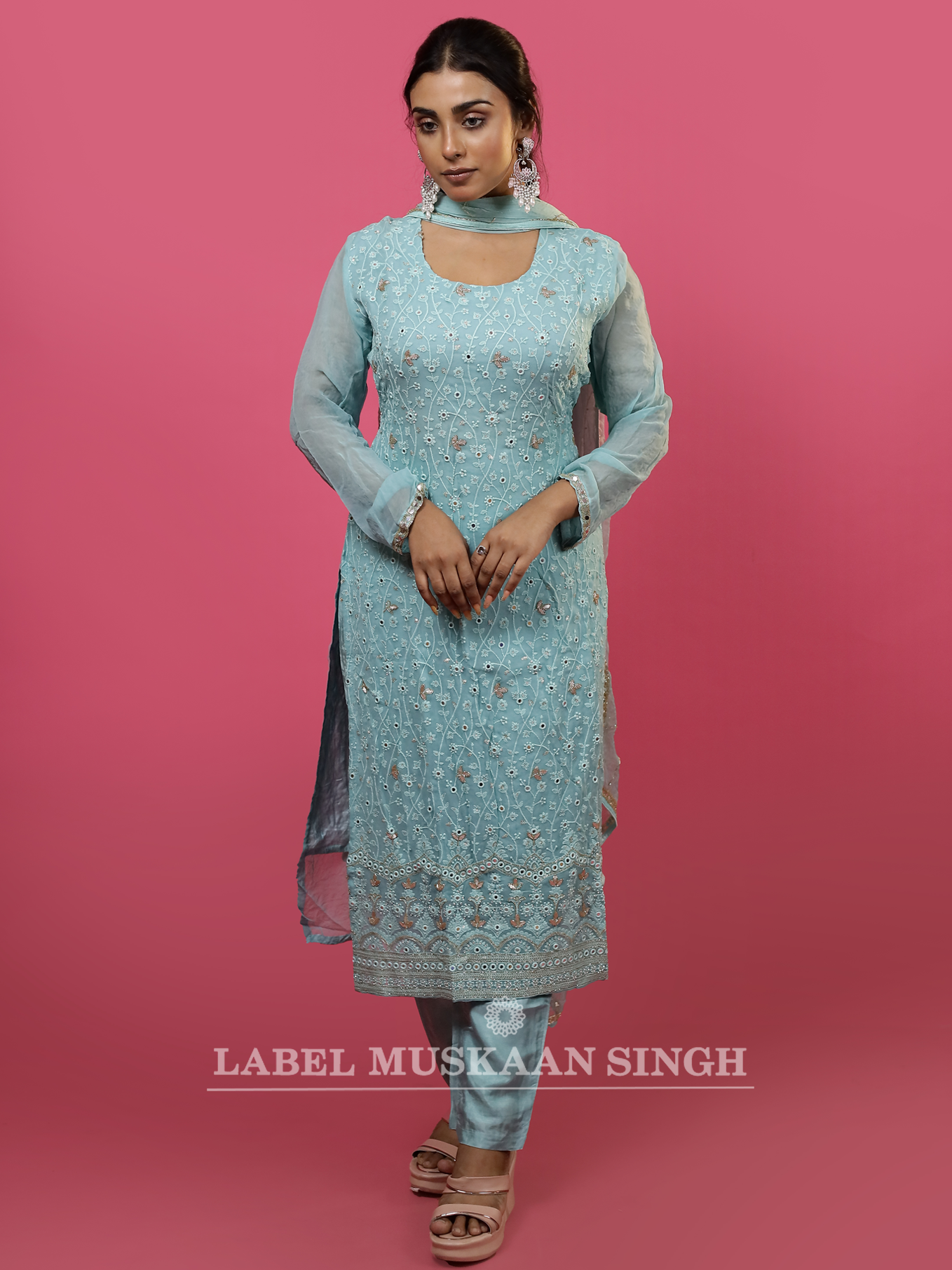 Blue Hand Embroidered Kurta set