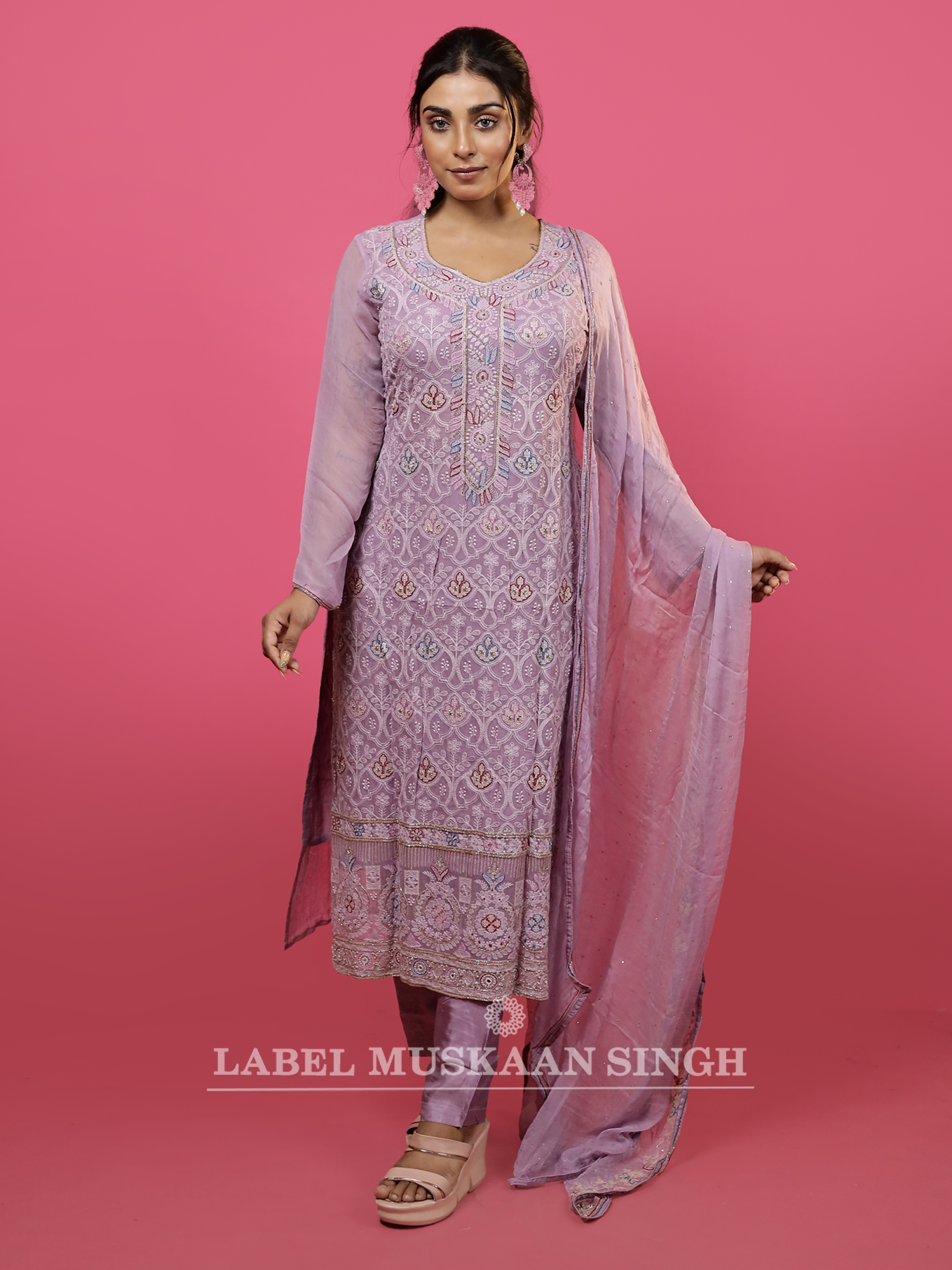 Lavender Hand Embroidered Kurta set