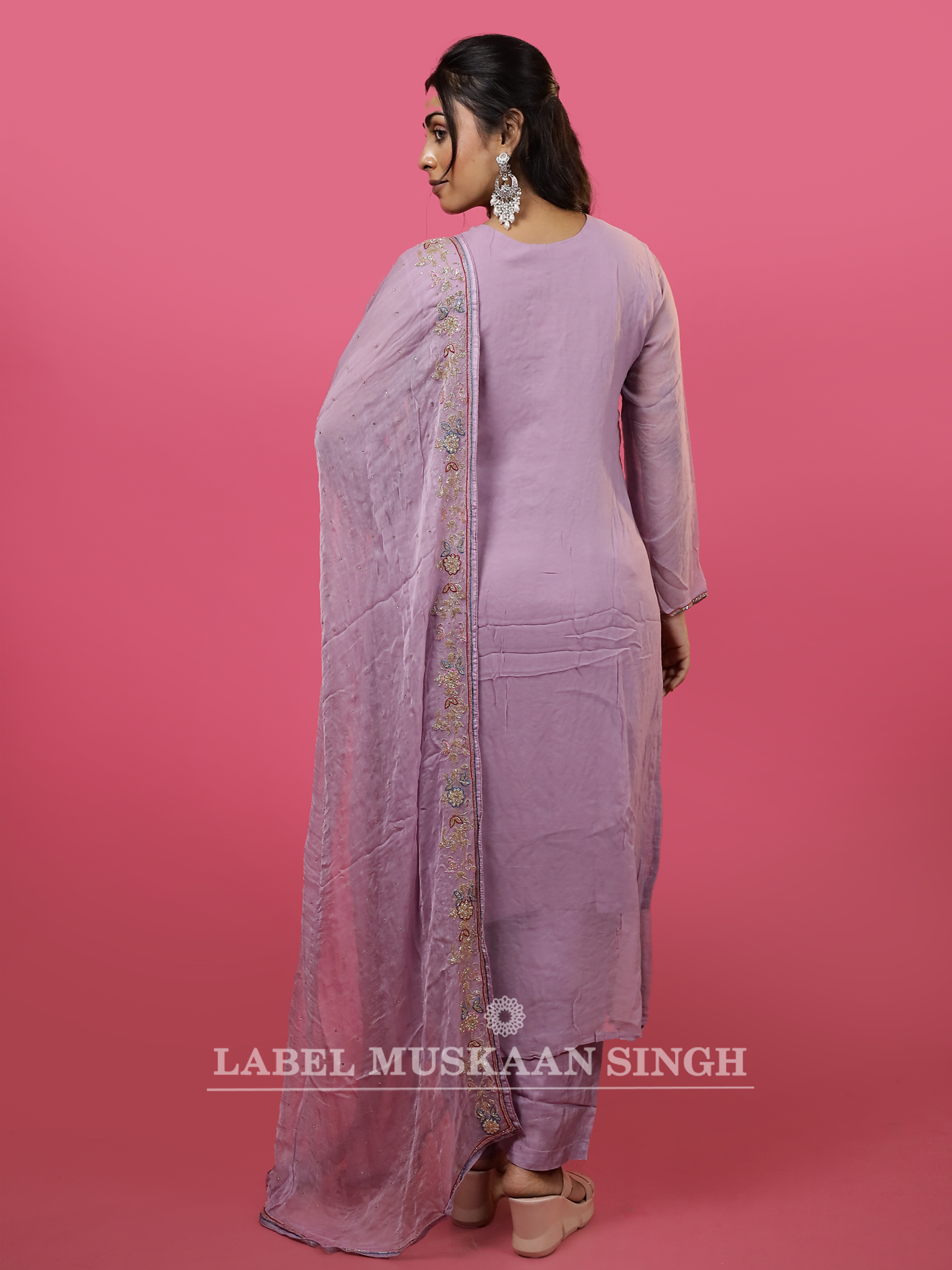 Lavender Hand Embroidered Kurta set