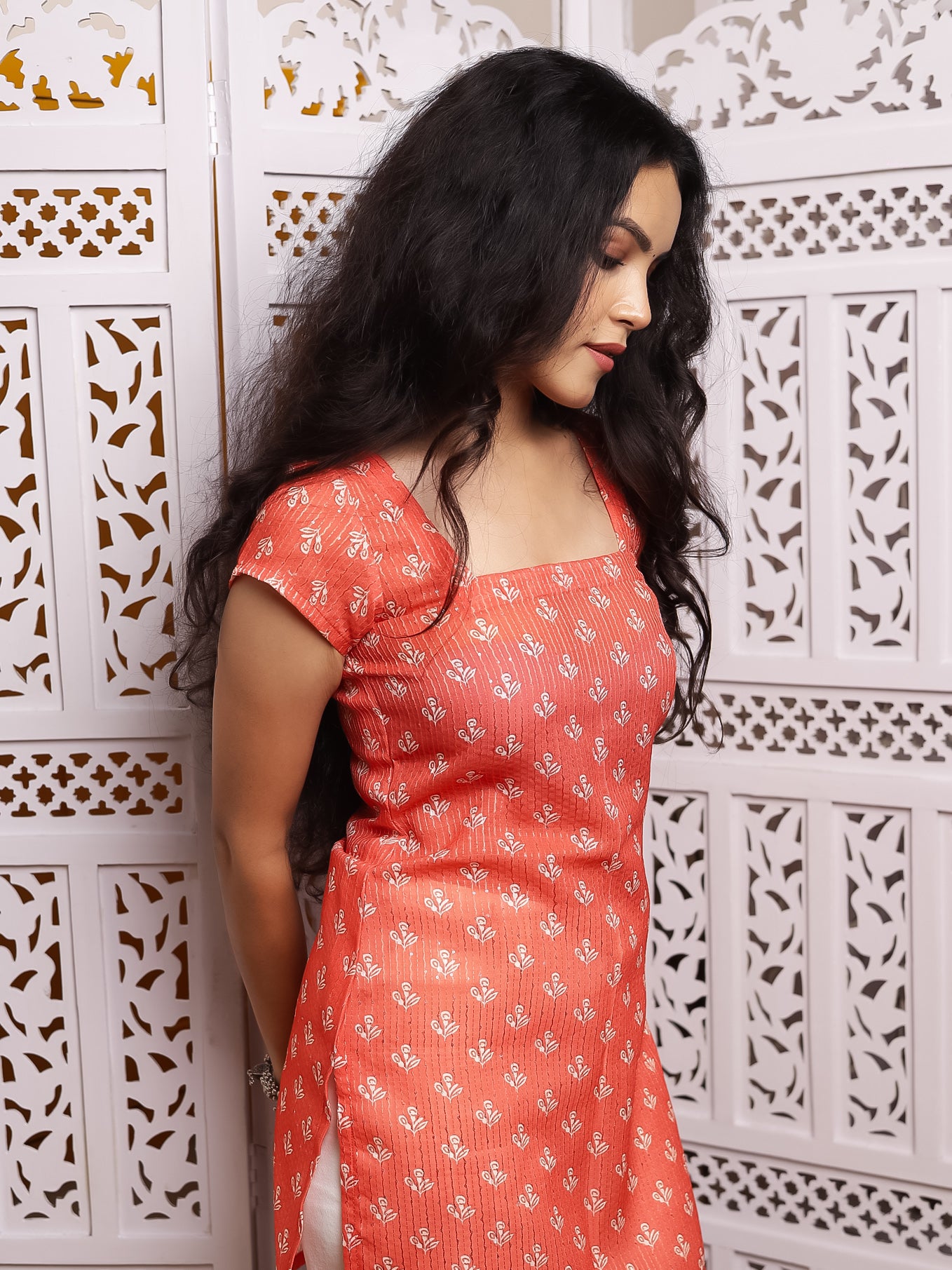 Ziya Orange Cap Sleeve Short Kurti