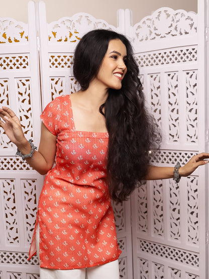 Ziya Orange Cap Sleeve Short Kurti