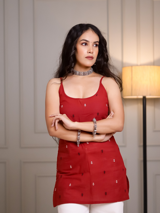 Rimjhim Maroon Sleeveless Short Kurti