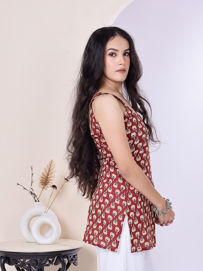 Nayab Maroon Block print short kurti