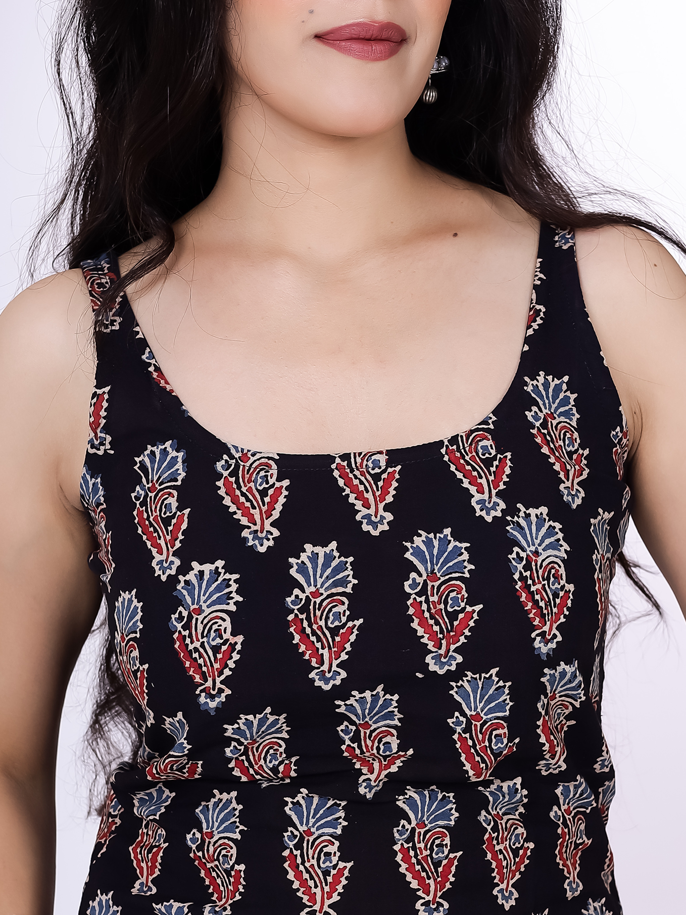 Gulnaar Black Ajrak Print Short Kurti