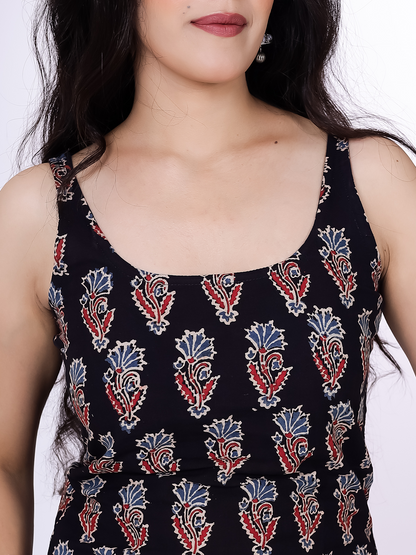 Gulnaar Black Ajrak Print Short Kurti