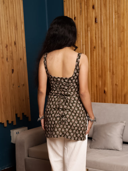 Nayab Olive Green Block Print Short Kurti