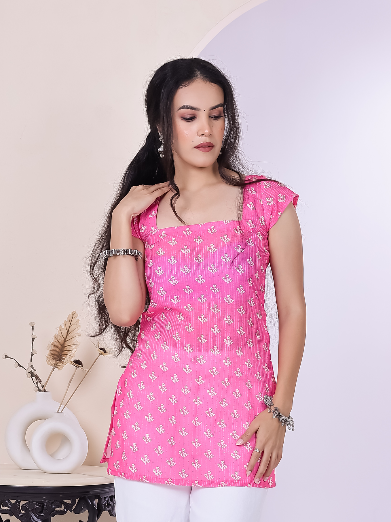 Ziya Pink Cap Sleeve Short Kurti