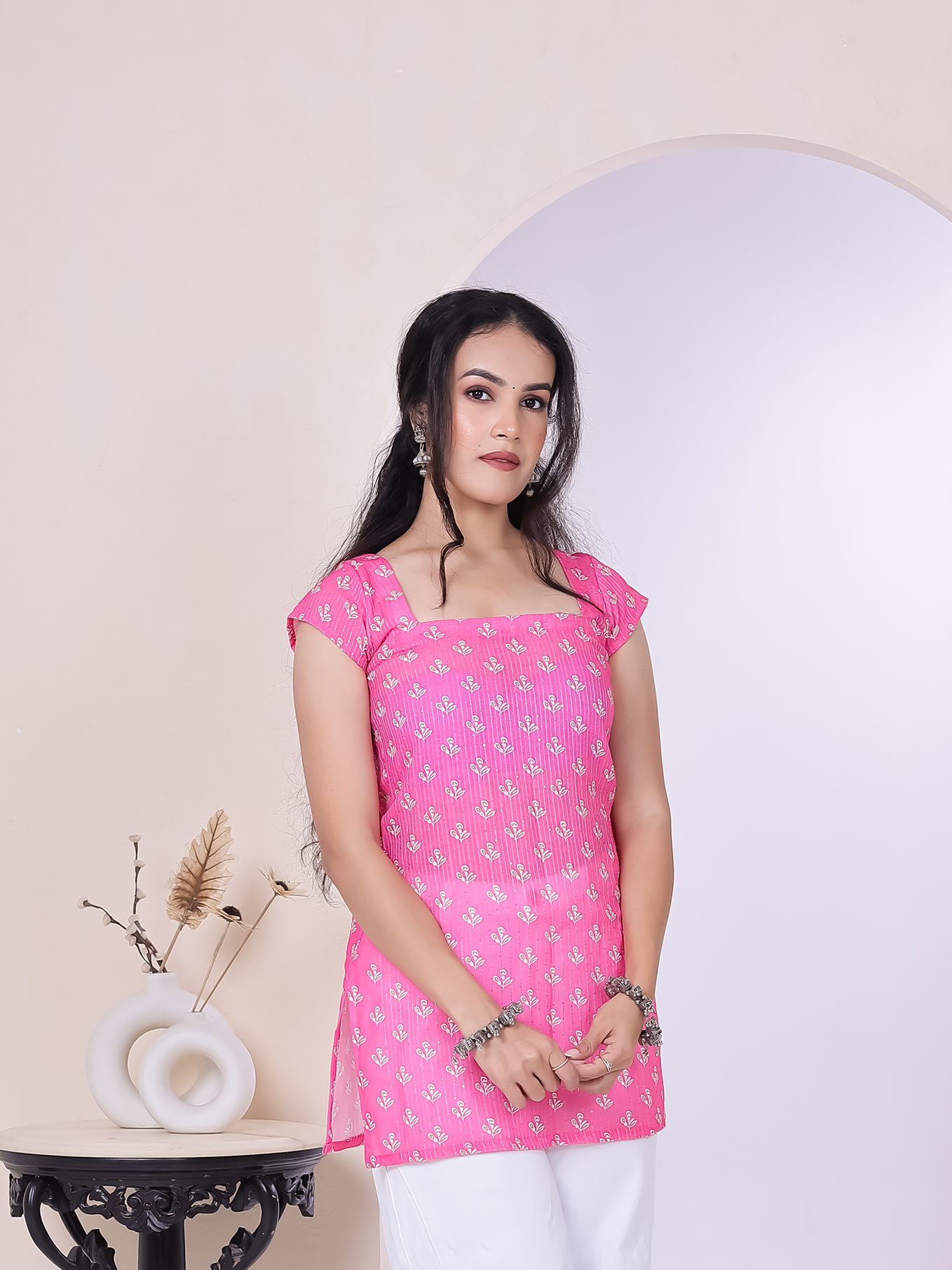 Ziya Pink Cap Sleeve Short Kurti