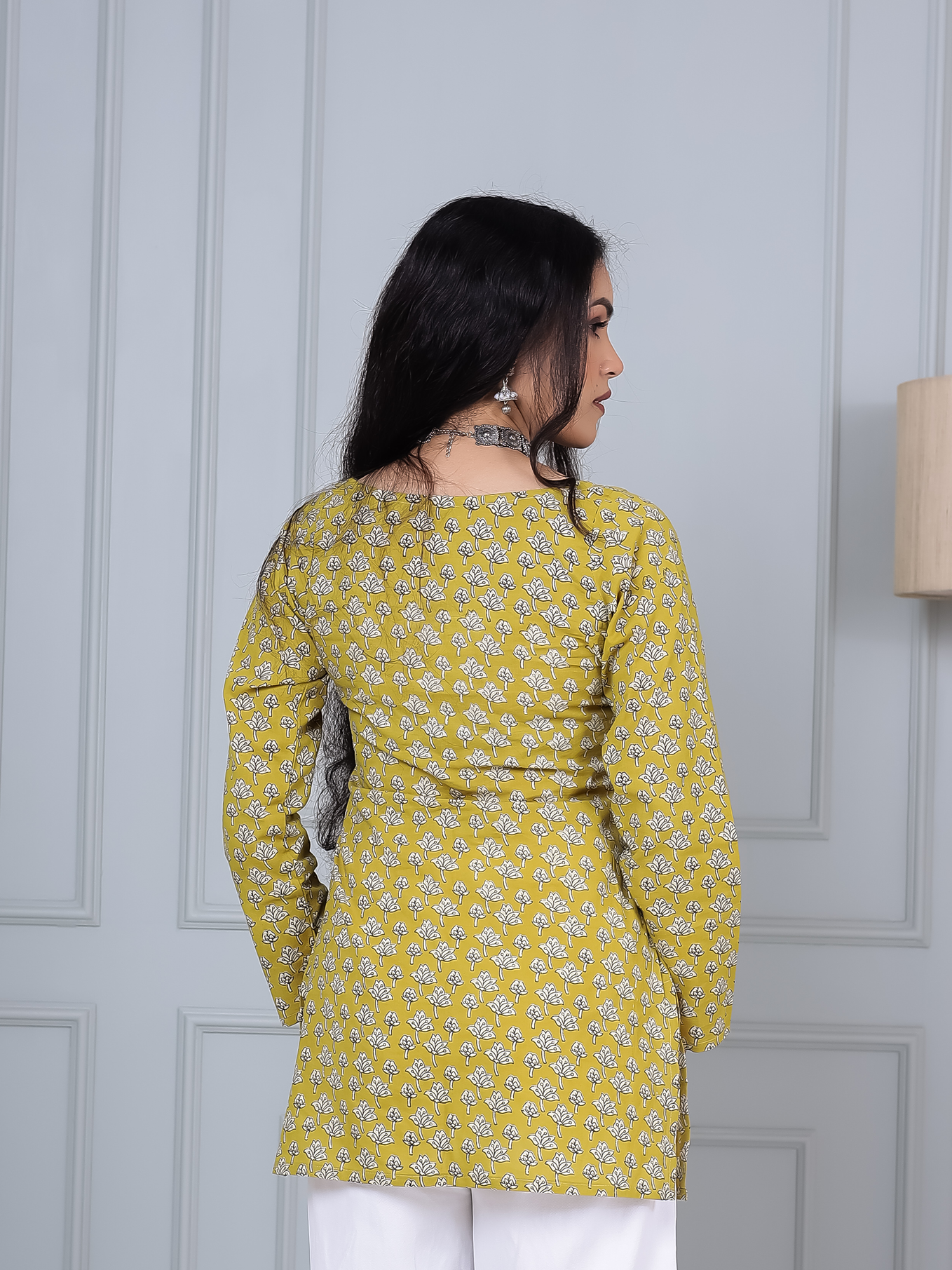 Sunehri Yellow Printed Short Kurti