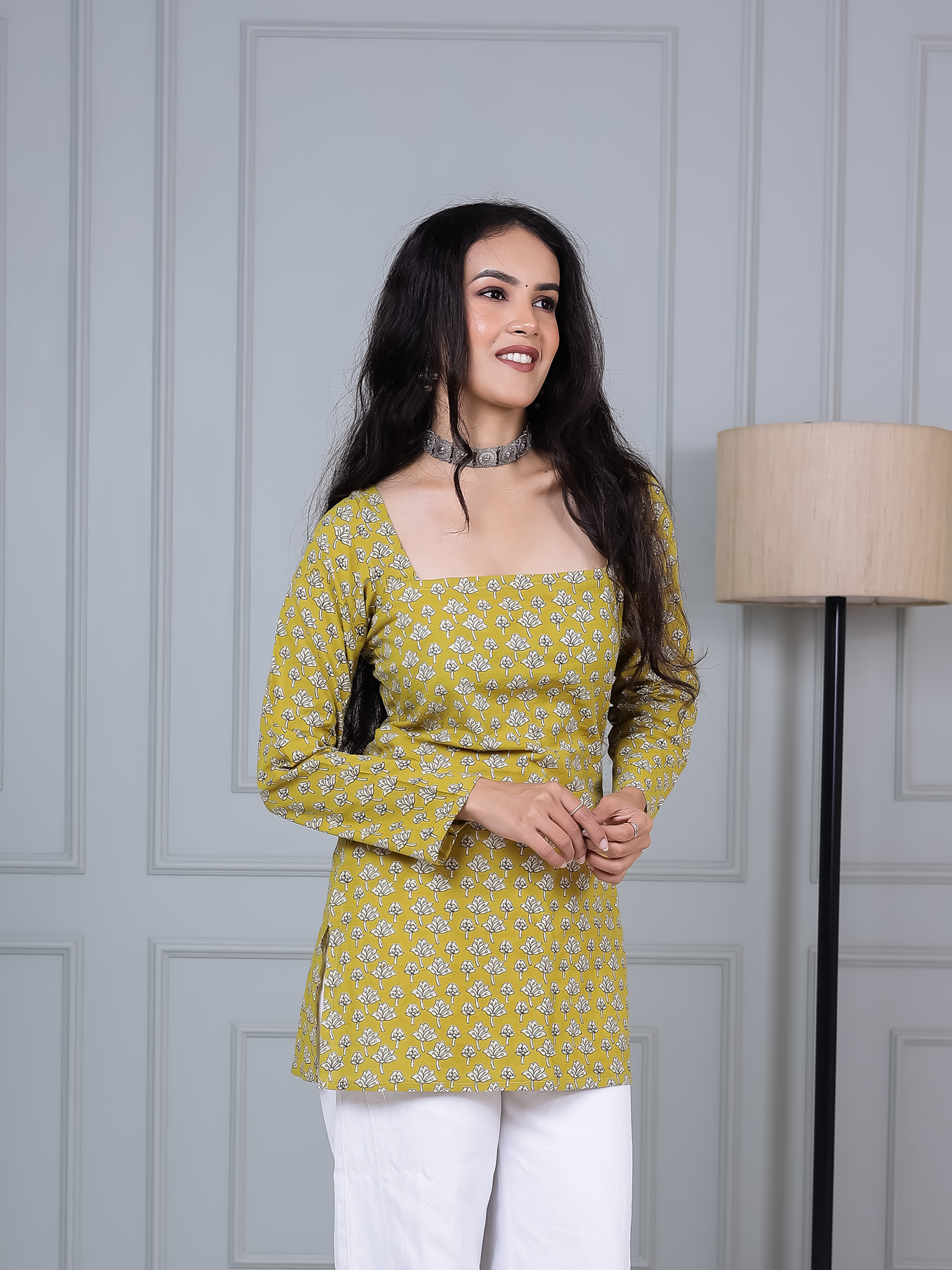 Sunehri Yellow Printed Short Kurti