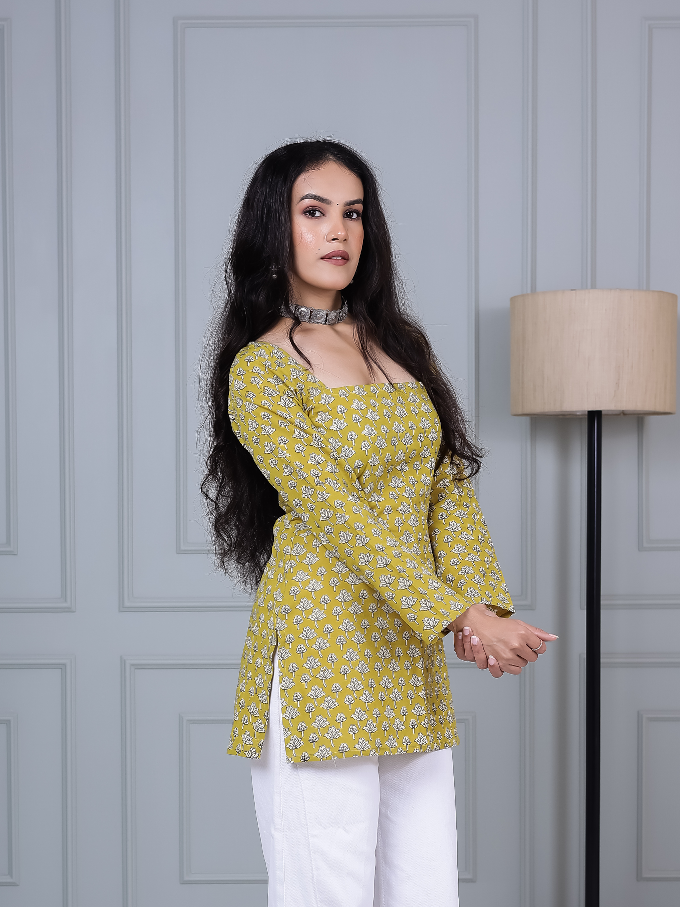 Sunehri Yellow Printed Short Kurti