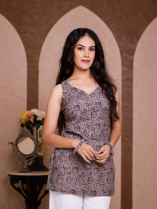 Meher Grey Printed Short Kurti